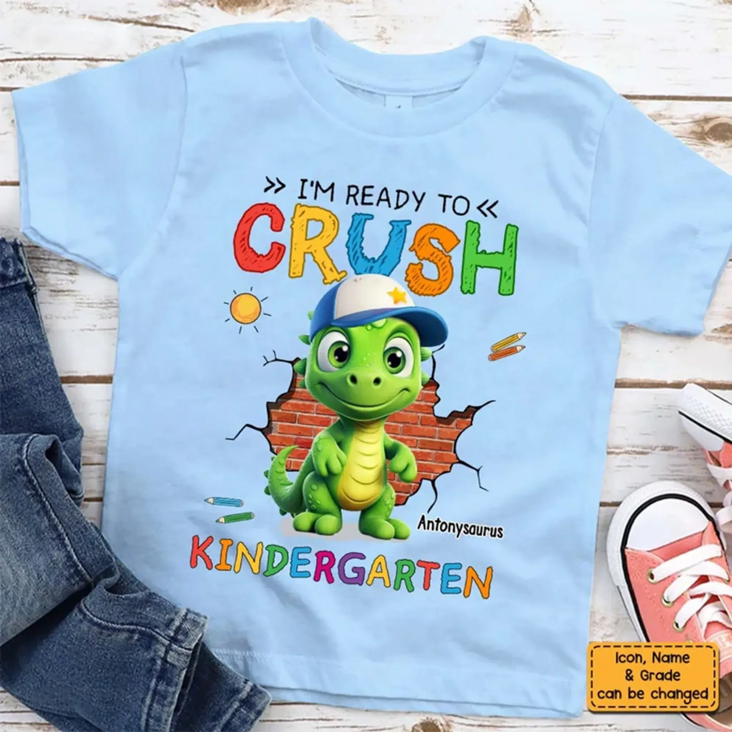 Ready to Crush Kindergarten/First Grade – Personalized T-Shirt/Youth Tee for Grandson – Fun Gift for Back to School Ezcustomize