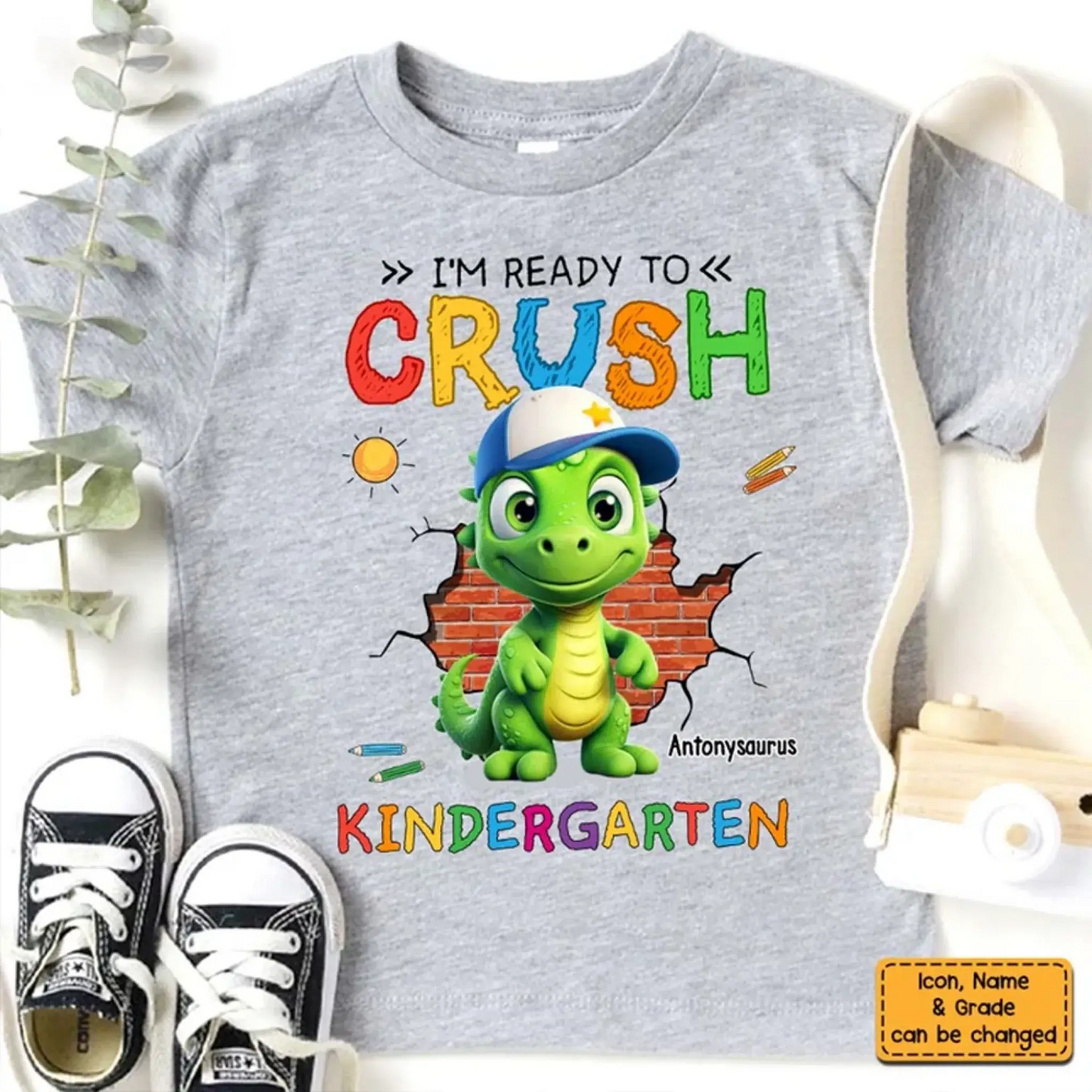 Ready to Crush Kindergarten/First Grade – Personalized T-Shirt/Youth Tee for Grandson – Fun Gift for Back to School Ezcustomize