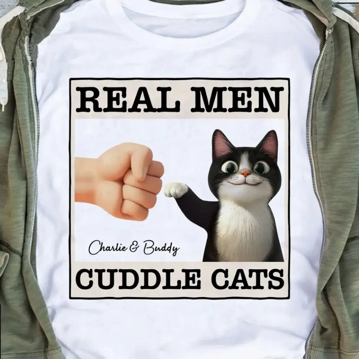 "Real Men Cuddle Cats" - Personalized Shirt, Hoodie, Sweater - Perfect Custom Gift for Cat Dads & Cat Lovers Ezcustomize