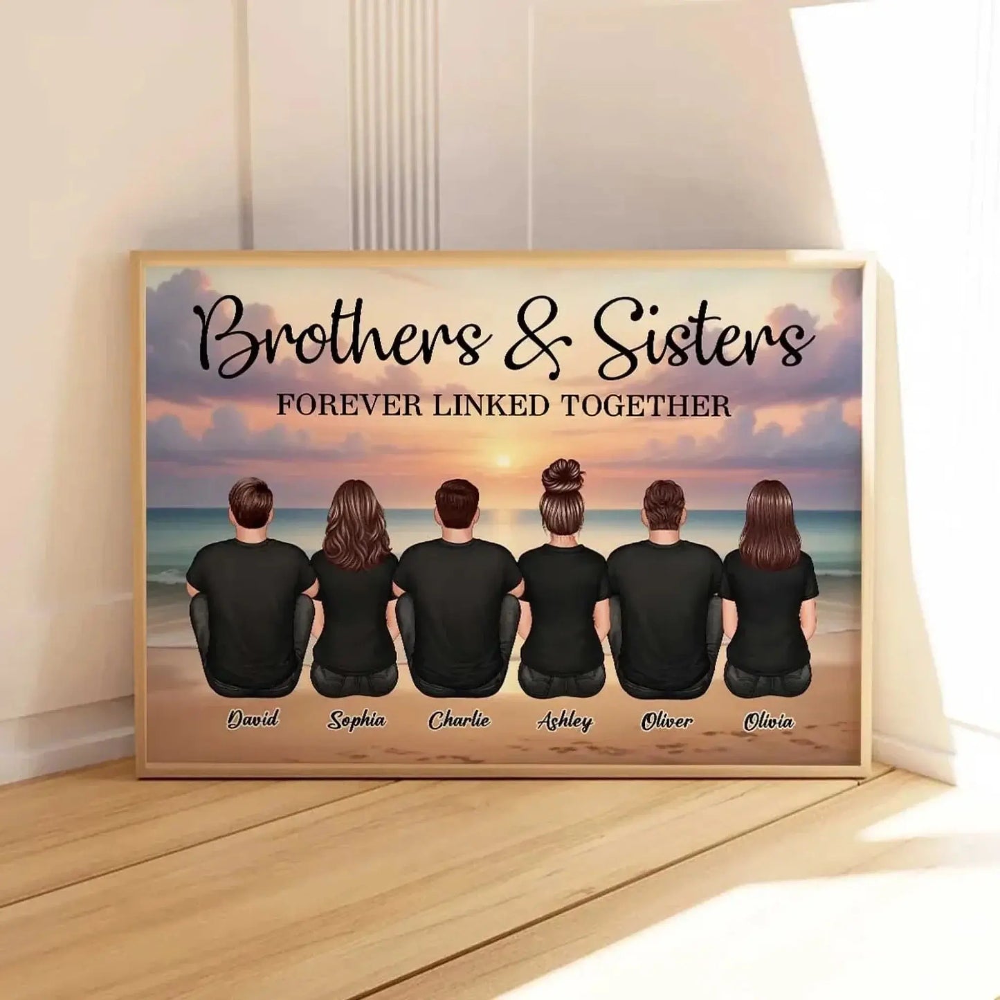 Realistic Beach Landscape Brothers & Sisters Forever Linked Together Personalized Poster, Gift For Siblings Ezcustomize