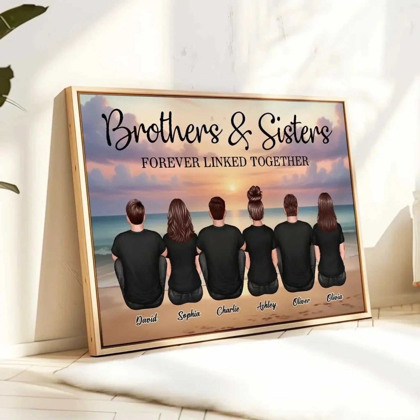 Realistic Beach Landscape Brothers & Sisters Forever Linked Together Personalized Poster, Gift For Siblings Ezcustomize