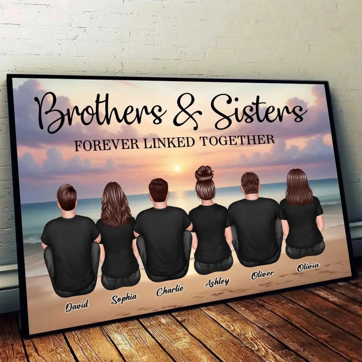 Realistic Beach Landscape Brothers & Sisters Forever Linked Together Personalized Poster, Gift For Siblings Ezcustomize