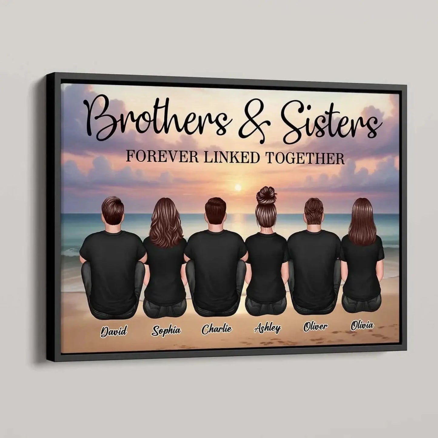 Realistic Beach Landscape Brothers & Sisters Forever Linked Together Personalized Poster, Gift For Siblings Ezcustomize
