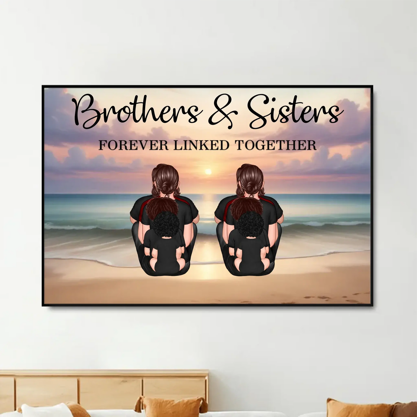 Realistic Beach Landscape Brothers & Sisters Forever Linked Together Personalized Poster, Gift For Siblings Ezcustomize