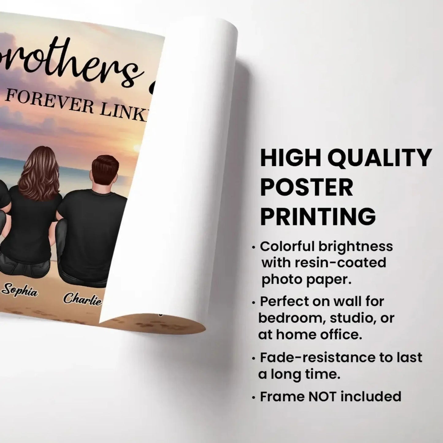 Realistic Beach Landscape Brothers & Sisters Forever Linked Together Personalized Poster, Gift For Siblings Ezcustomize