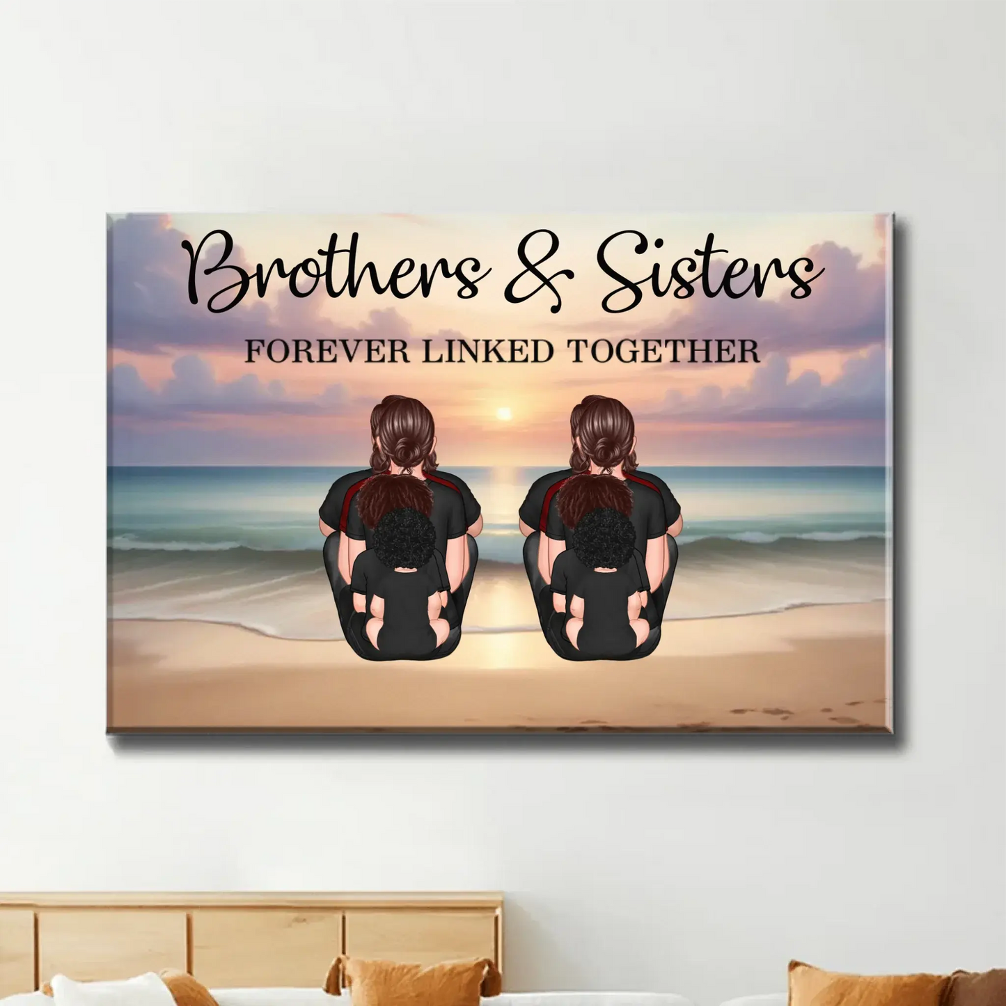 Realistic Beach Landscape Brothers & Sisters Forever Linked Together Personalized Poster, Gift For Siblings Ezcustomize