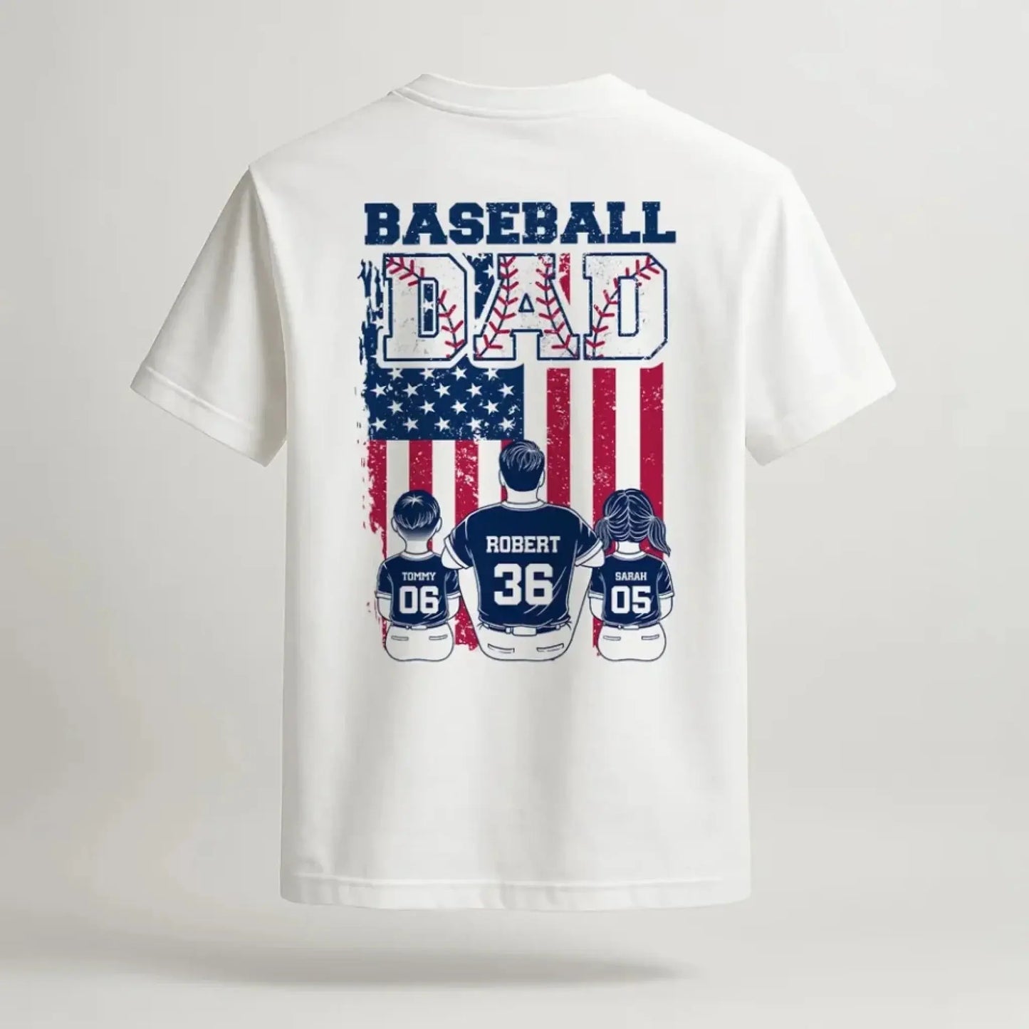 Retro Baseball Dad & Kids Flag Shirt – Personalized T-Shirt – Custom Gift for Proud Baseball Dads on Father’s Day or Game Day Ezcustomize