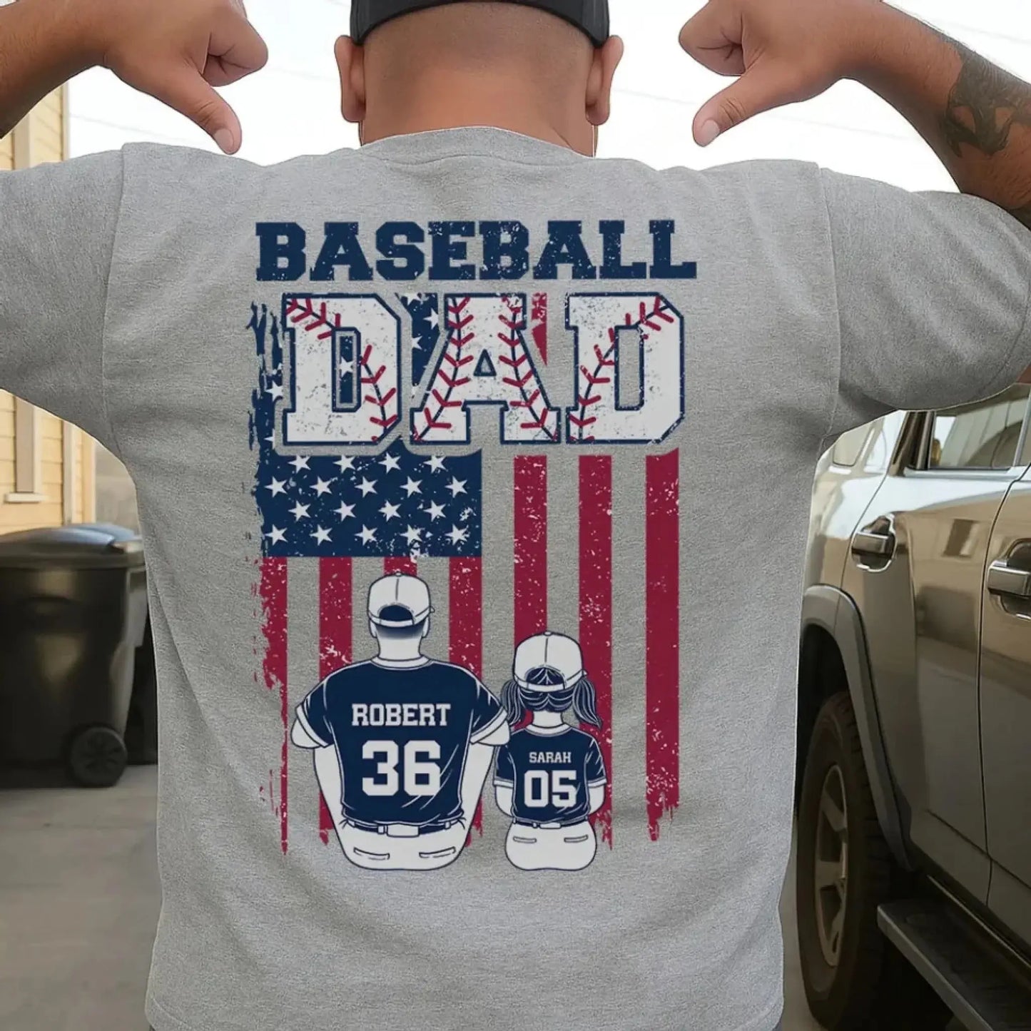 Retro Baseball Dad & Kids Flag Shirt – Personalized T-Shirt – Custom Gift for Proud Baseball Dads on Father’s Day or Game Day Ezcustomize