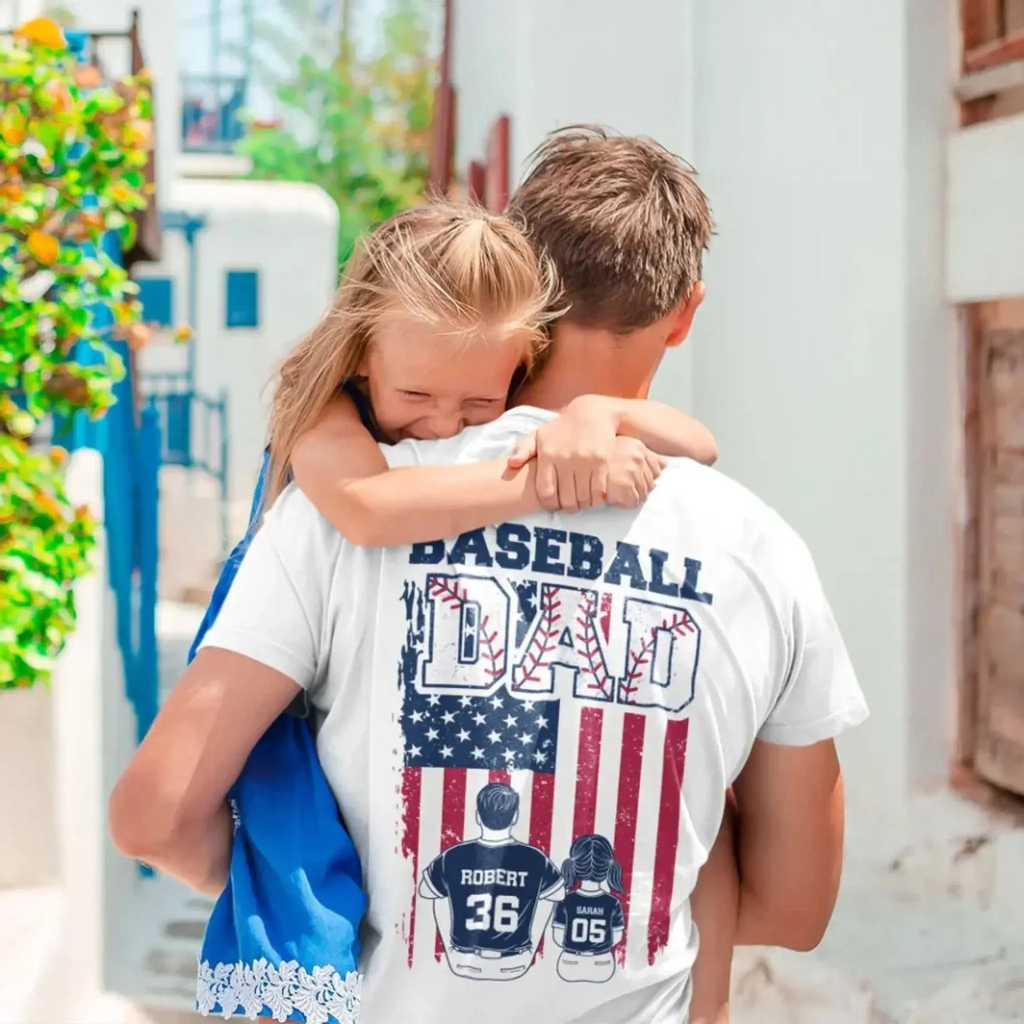 Retro Baseball Dad & Kids Flag Shirt – Personalized T-Shirt – Custom Gift for Proud Baseball Dads on Father’s Day or Game Day Ezcustomize