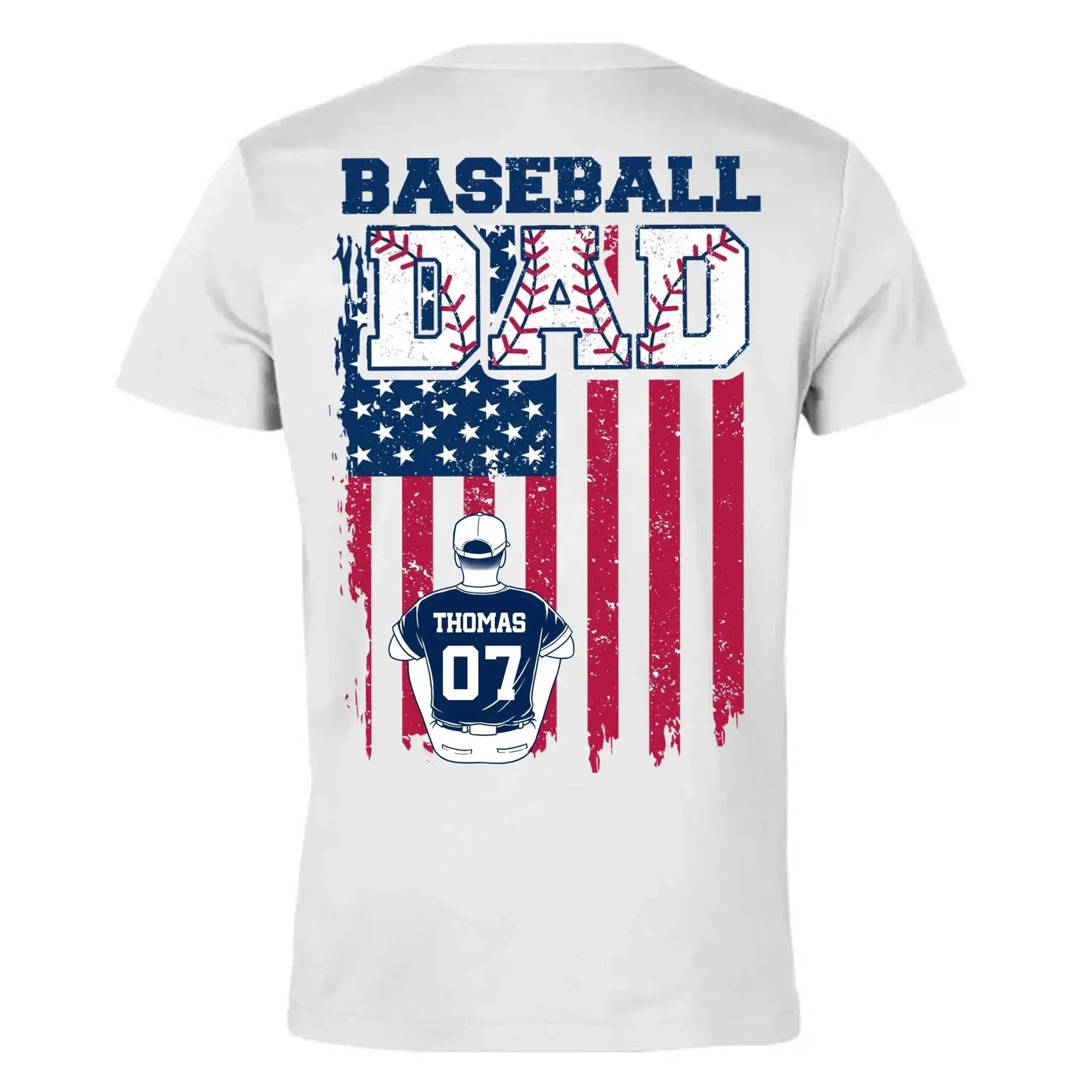 Retro Baseball Dad & Kids Flag Shirt – Personalized T-Shirt – Custom Gift for Proud Baseball Dads on Father’s Day or Game Day Ezcustomize
