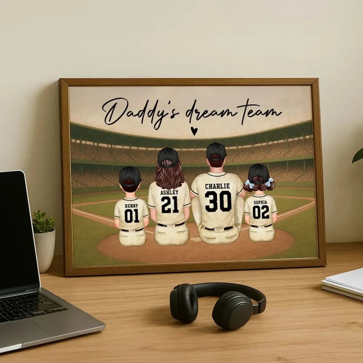 Retro Vintage Baseball Daddy's Dream Team Personalized Poster, Heartfelt Father's Day Gift For Dad, Husband Ezcustomize