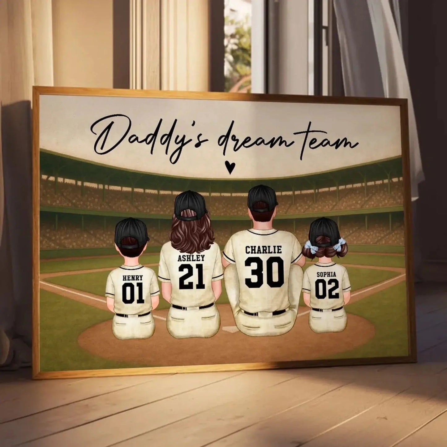 Retro Vintage Baseball Daddy's Dream Team Personalized Poster, Heartfelt Father's Day Gift For Dad, Husband Ezcustomize