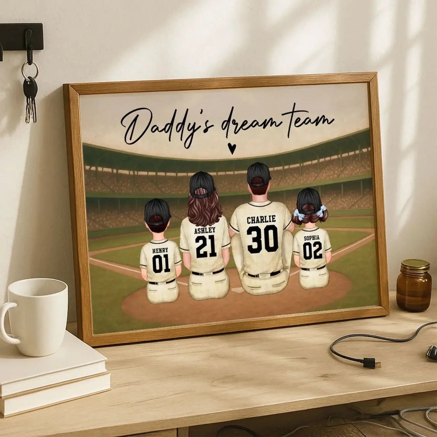 Retro Vintage Baseball Daddy's Dream Team Personalized Poster, Heartfelt Father's Day Gift For Dad, Husband Ezcustomize