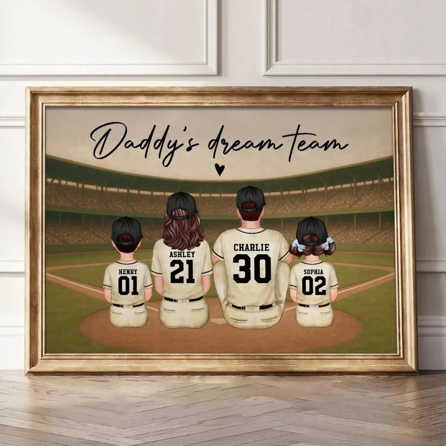 Retro Vintage Baseball Daddy's Dream Team Personalized Poster, Heartfelt Father's Day Gift For Dad, Husband Ezcustomize