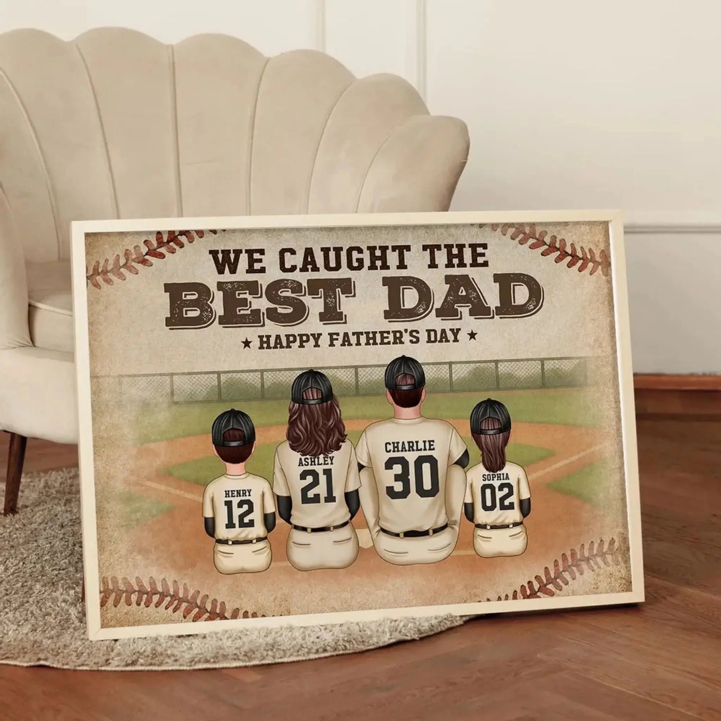 Retro Vintage Baseball Family – We Caught The Best Dad Poster/Canvas – Custom Father's Day Gift from Kids Ezcustomize