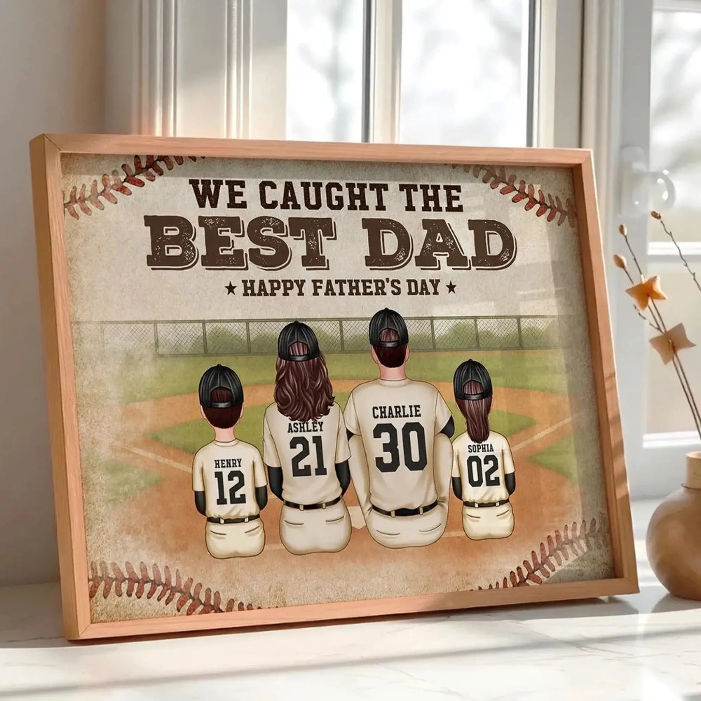 Retro Vintage Baseball Family – We Caught The Best Dad Poster/Canvas – Custom Father's Day Gift from Kids Ezcustomize