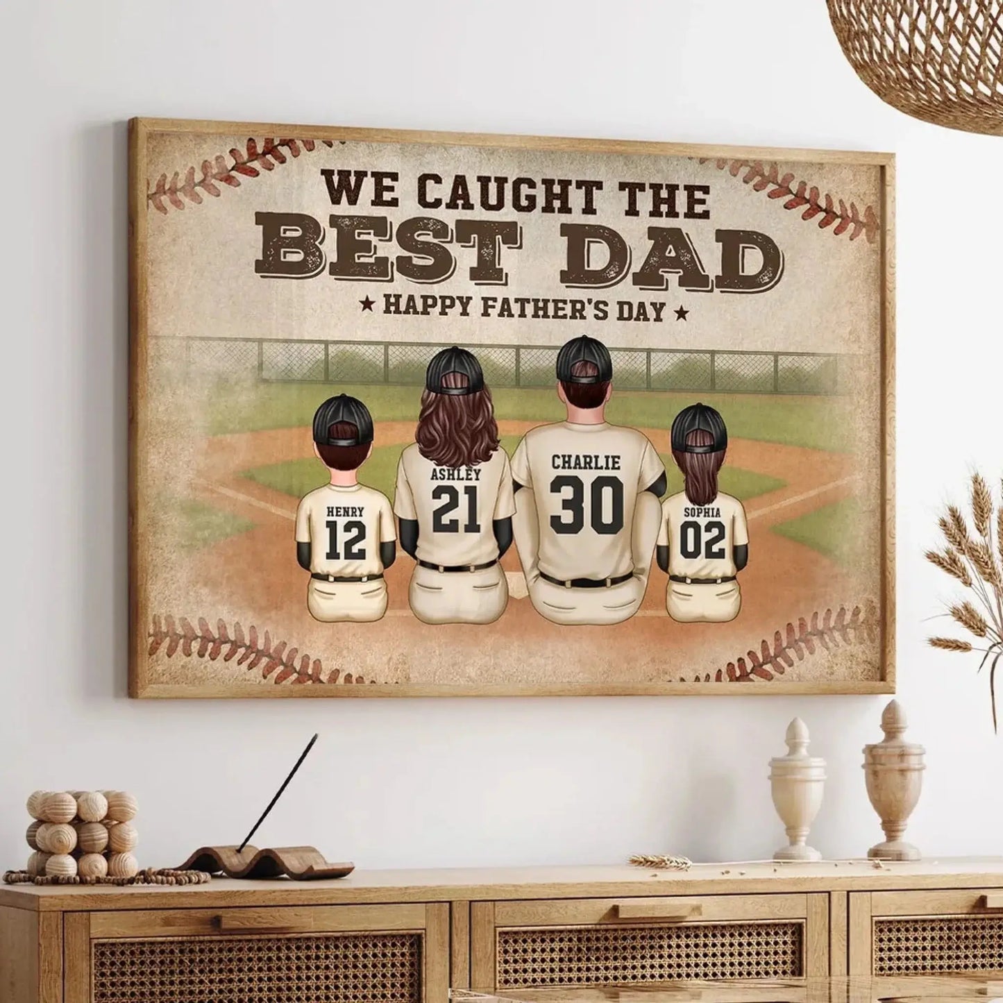 Retro Vintage Baseball Family – We Caught The Best Dad Poster/Canvas – Custom Father's Day Gift from Kids Ezcustomize