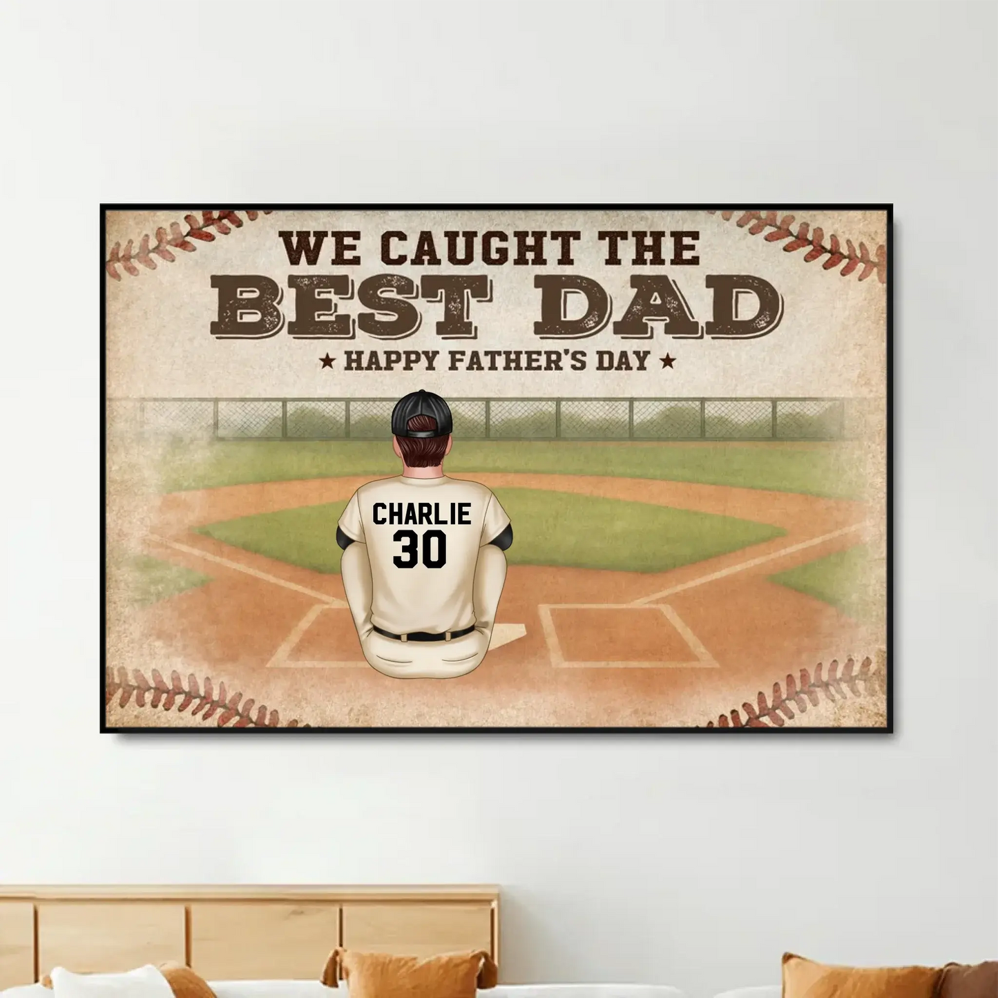 Retro Vintage Baseball Family – We Caught The Best Dad Poster/Canvas – Custom Father's Day Gift from Kids Ezcustomize