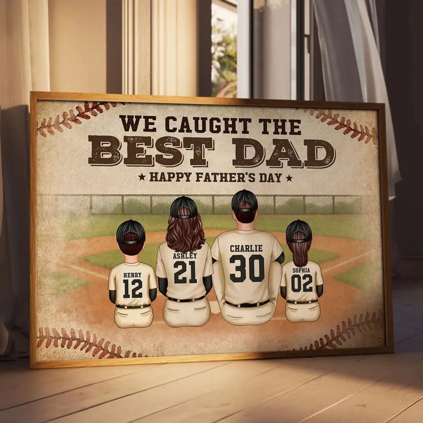 Retro Vintage Baseball Family – We Caught The Best Dad Poster/Canvas – Custom Father's Day Gift from Kids Ezcustomize