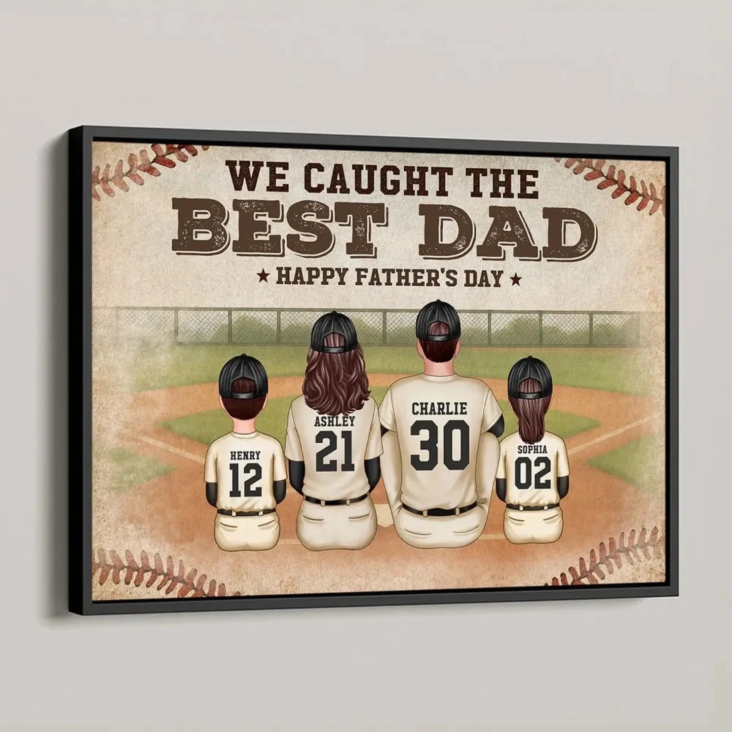 Retro Vintage Baseball Family – We Caught The Best Dad Poster/Canvas – Custom Father's Day Gift from Kids Ezcustomize