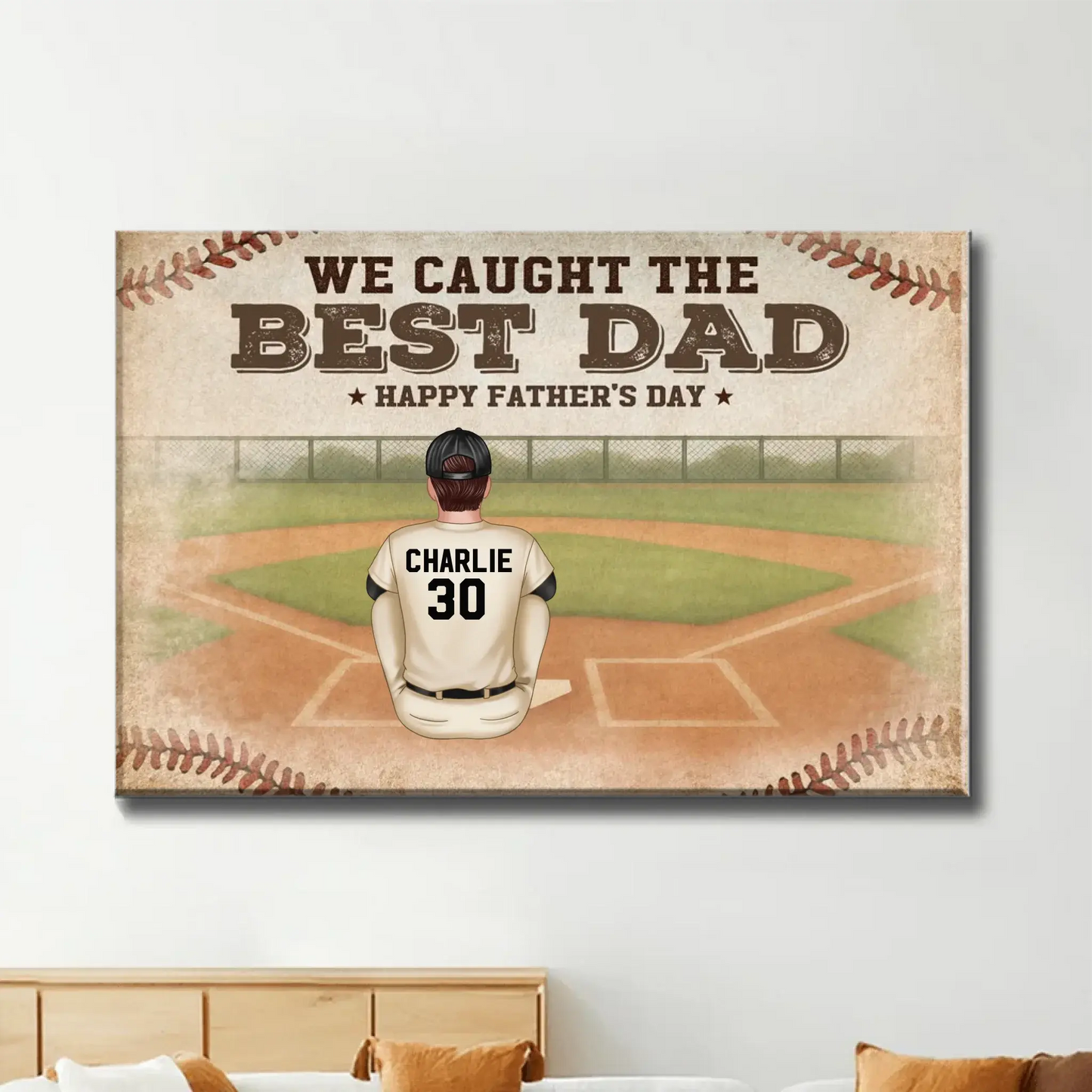 Retro Vintage Baseball Family – We Caught The Best Dad Poster/Canvas – Custom Father's Day Gift from Kids Ezcustomize