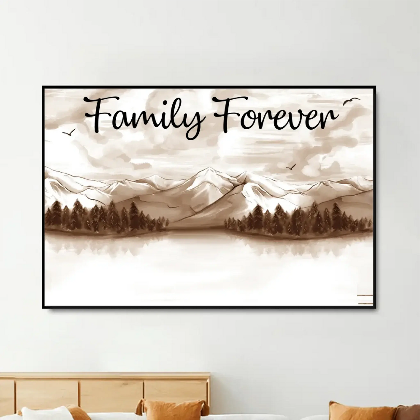 Retro Vintage Family Sitting Beach Landscape Personalized Horizontal Poster or Canvas Ezcustomize