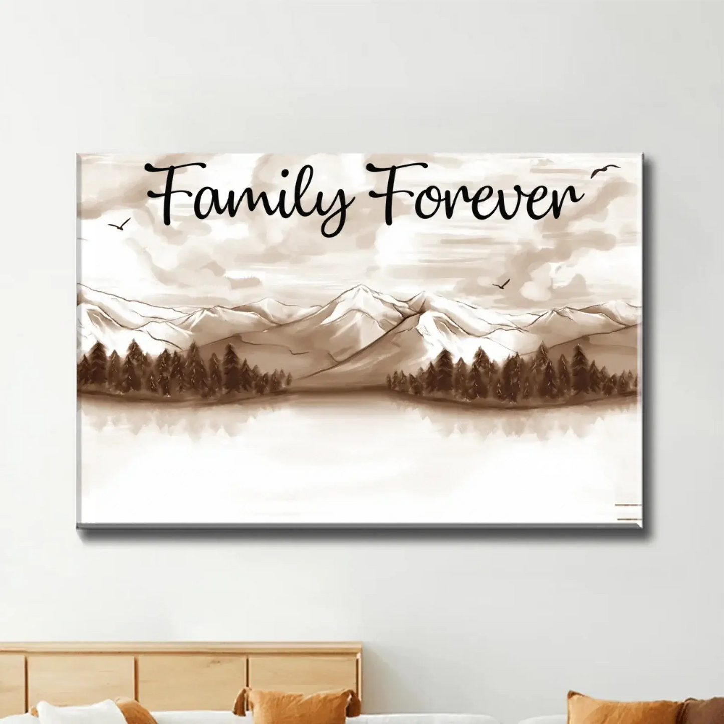 Retro Vintage Family Sitting Beach Landscape Personalized Horizontal Poster or Canvas Ezcustomize