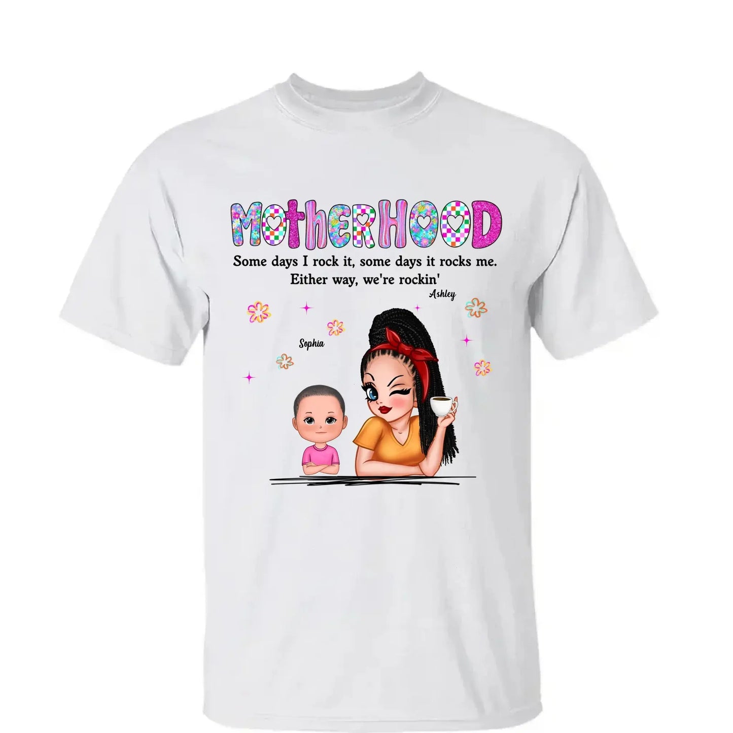 Rockin’ Motherhood Shirt – Personalized T-Shirt with Mom & Kids – Custom Gift for Cool Moms on Mother’s Day or Birthday Ezcustomize