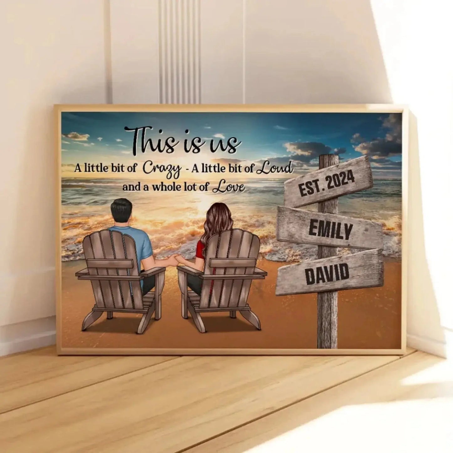 Romantic Beach Couple Sign Post – Personalized Poster/Canvas – Custom Home Décor & Gift for Him or Her Ezcustomize