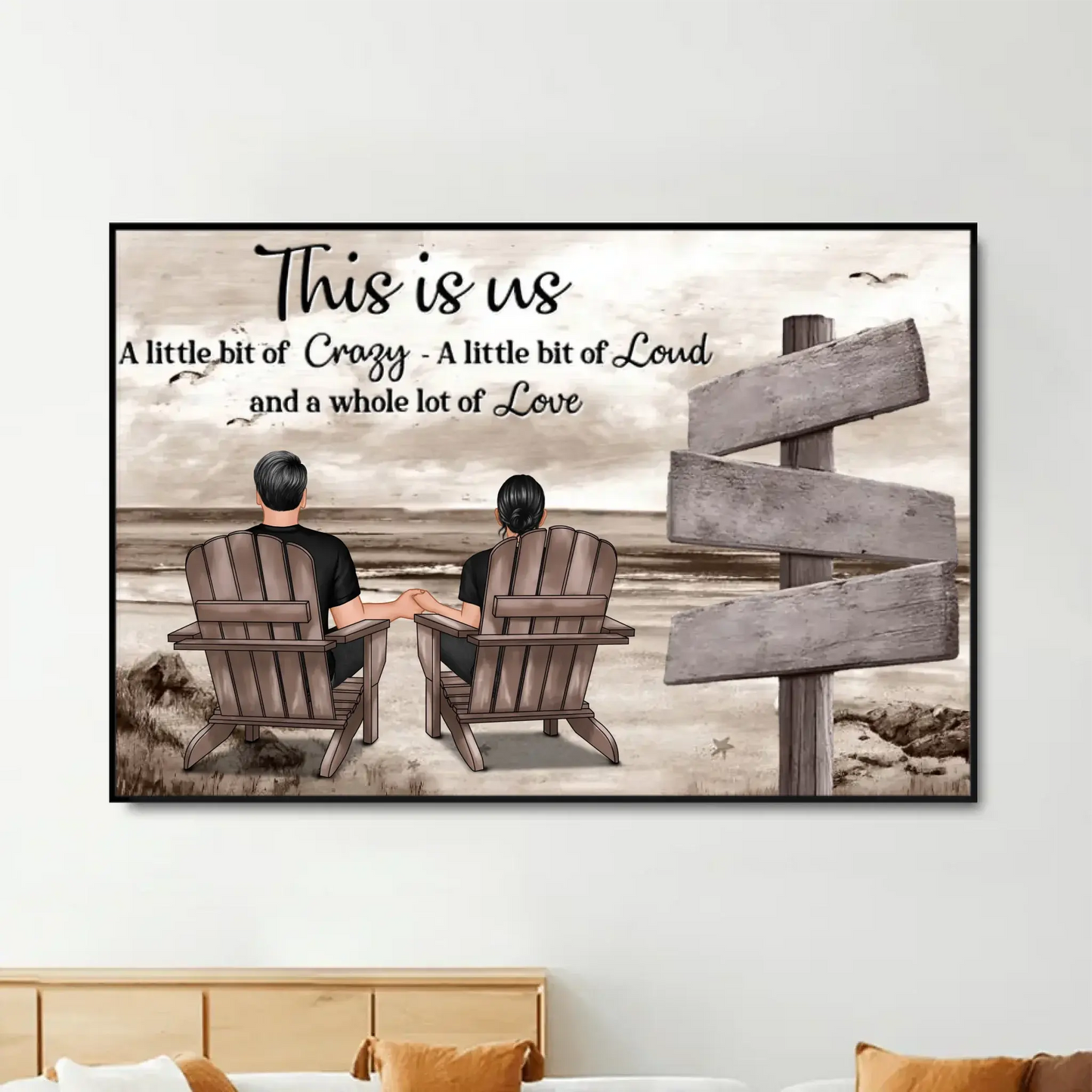 Romantic Beach Couple Sign Post – Personalized Poster/Canvas – Custom Home Décor & Gift for Him or Her Ezcustomize