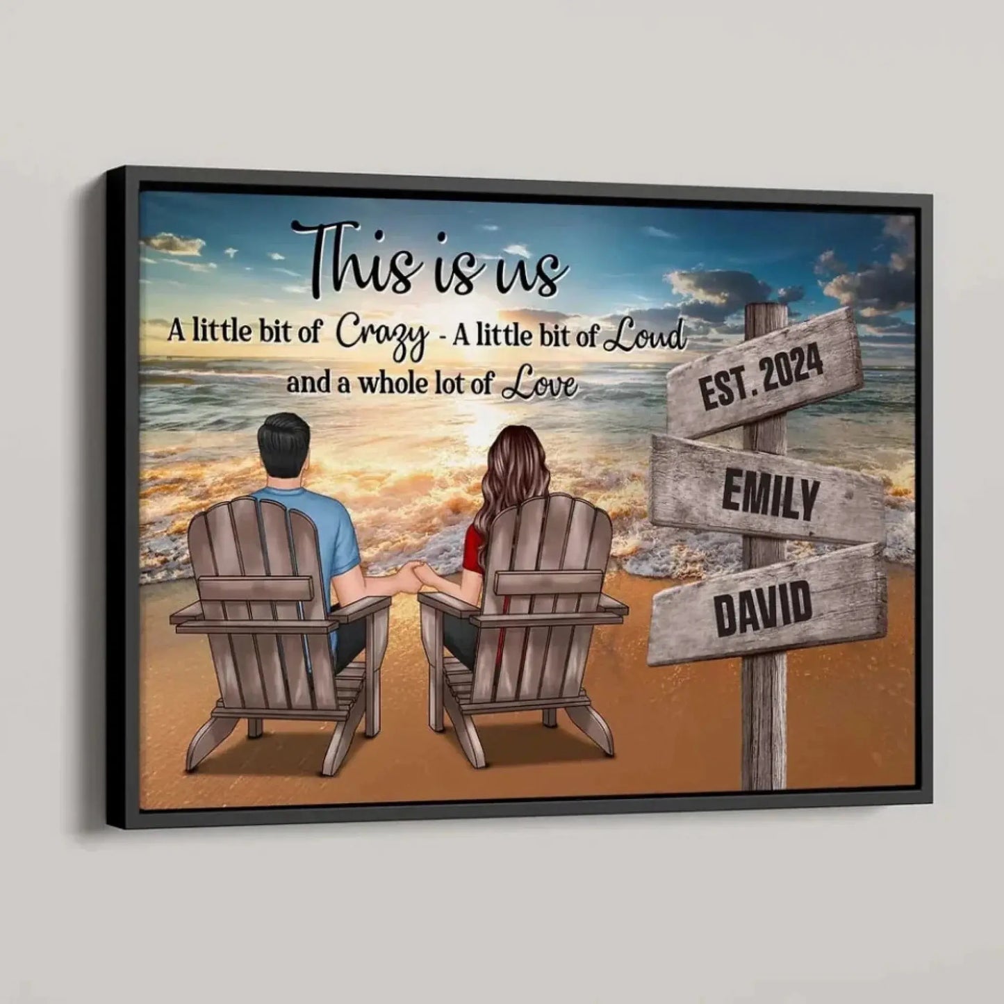 Romantic Beach Couple Sign Post – Personalized Poster/Canvas – Custom Home Décor & Gift for Him or Her Ezcustomize