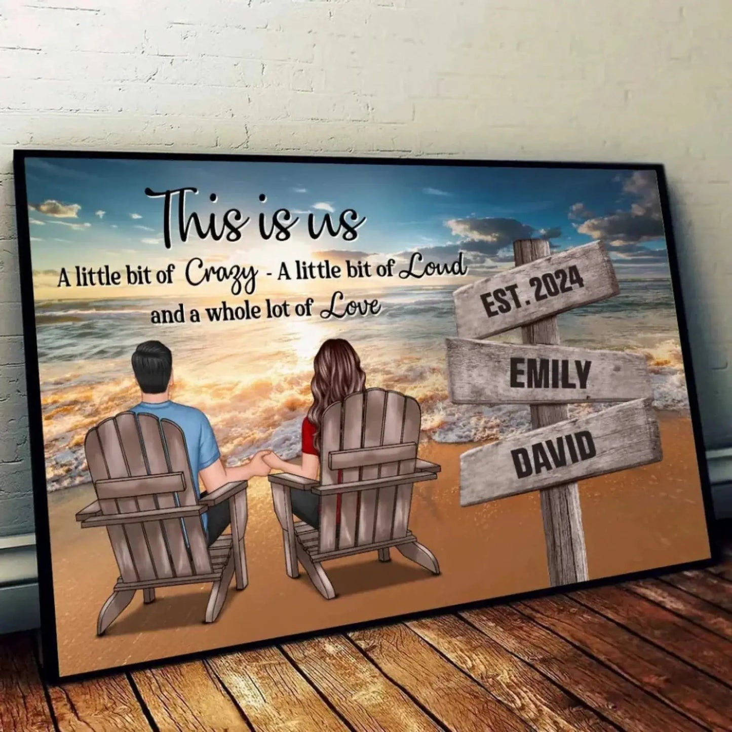 Romantic Beach Couple Sign Post – Personalized Poster/Canvas – Custom Home Décor & Gift for Him or Her Ezcustomize