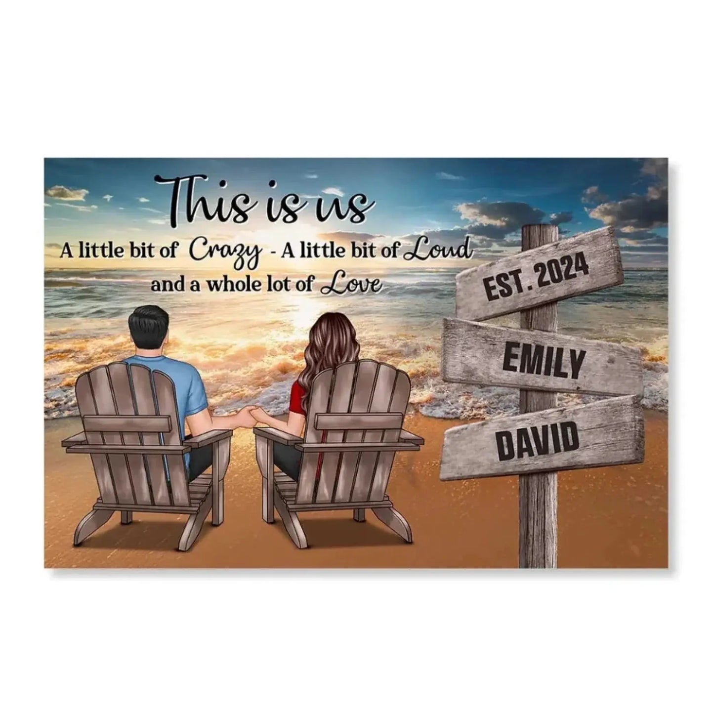 Romantic Beach Couple Sign Post – Personalized Poster/Canvas – Custom Home Décor & Gift for Him or Her Ezcustomize