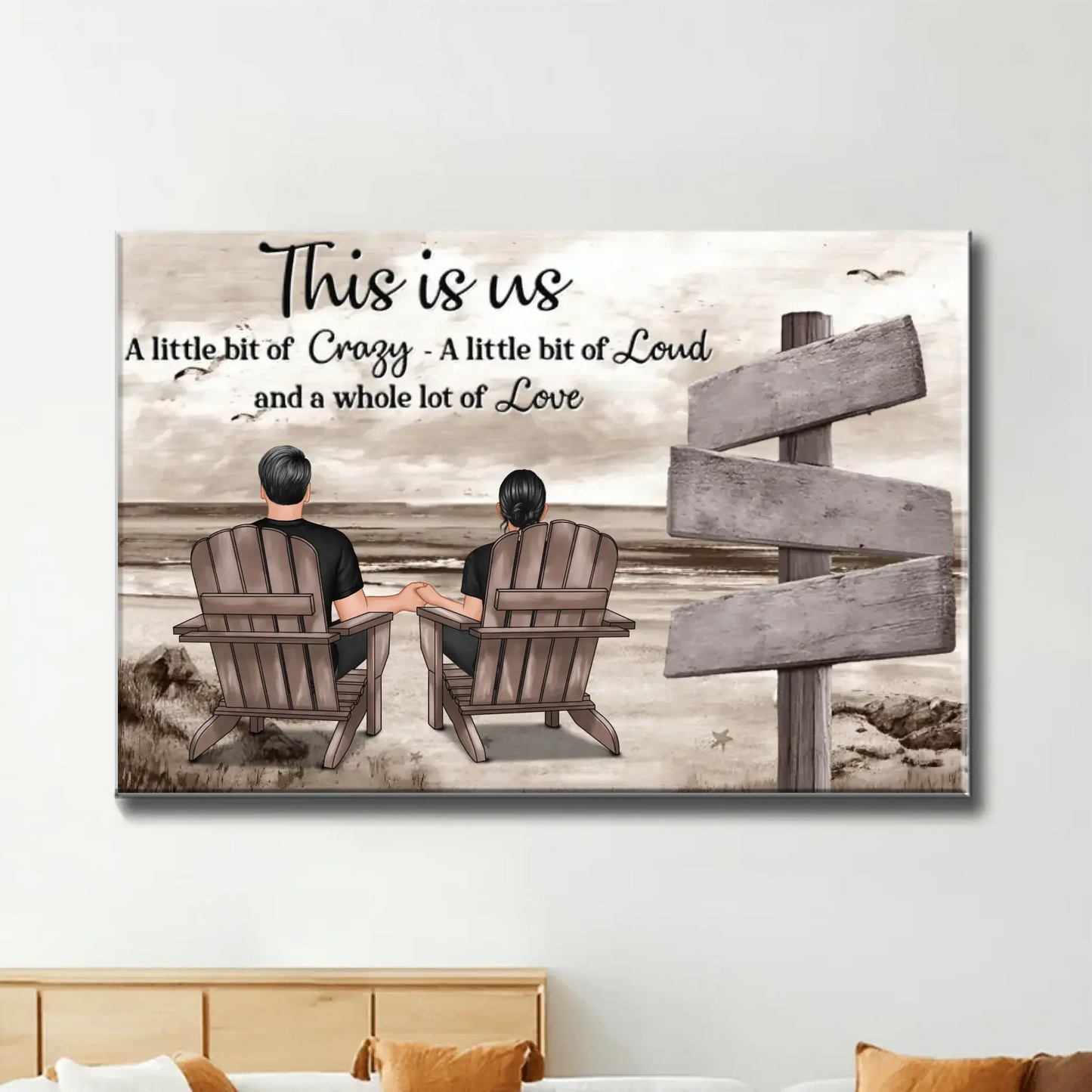 Romantic Beach Couple Sign Post – Personalized Poster/Canvas – Custom Home Décor & Gift for Him or Her Ezcustomize