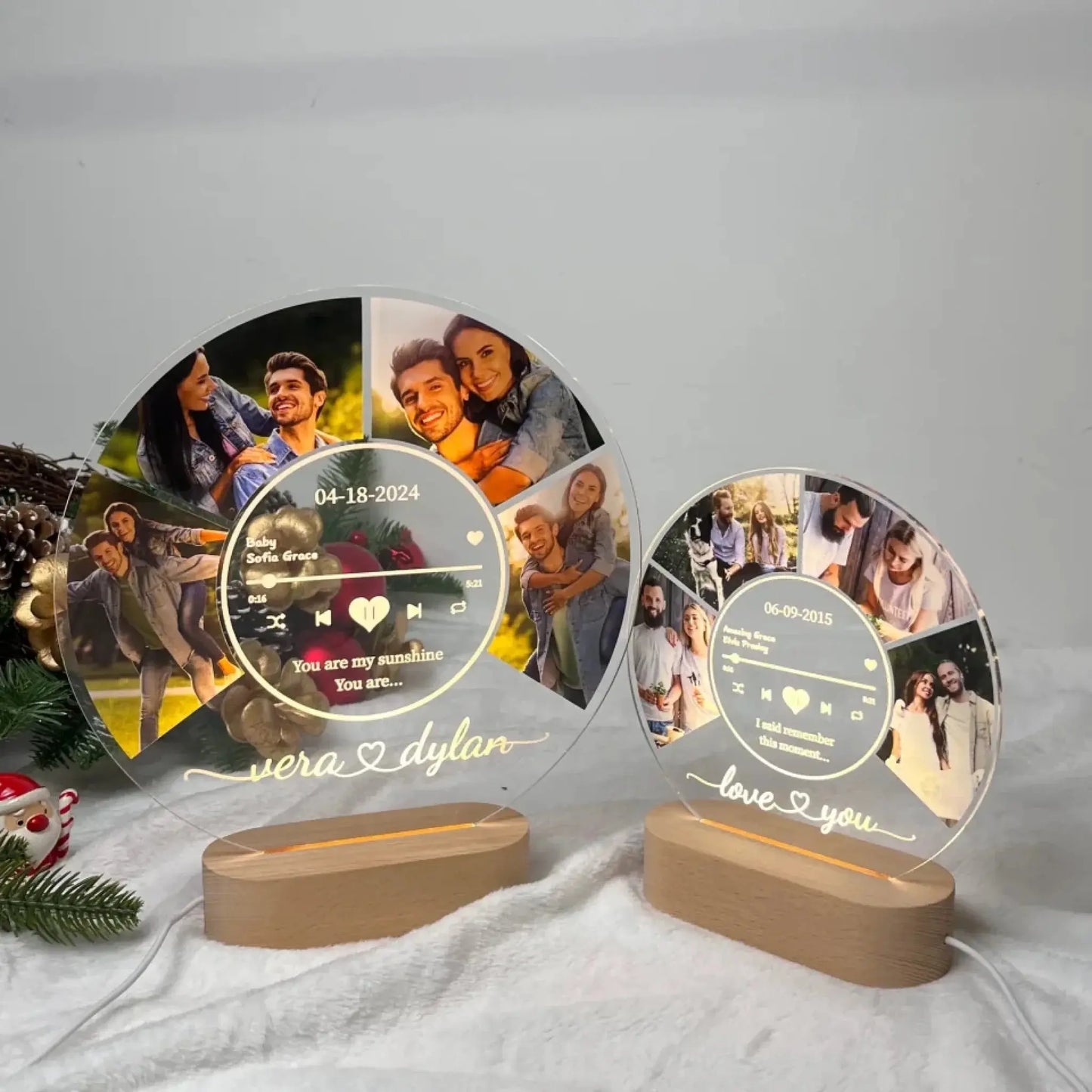 Round Music Plaque Custom LED Night Light – Personalized Acrylic Lamp with Song, Name & Photos, Romantic Gift for Couples, Anniversary or Valentine's Day Ezcustomize