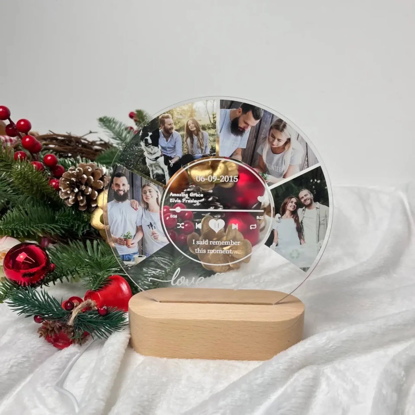Round Music Plaque Custom LED Night Light – Personalized Acrylic Lamp with Song, Name & Photos, Romantic Gift for Couples, Anniversary or Valentine's Day Ezcustomize