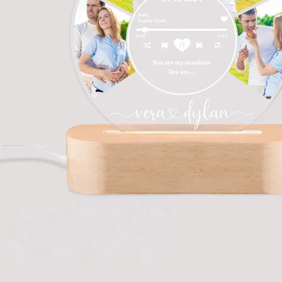 Round Music Plaque Custom LED Night Light – Personalized Acrylic Lamp with Song, Name & Photos, Romantic Gift for Couples, Anniversary or Valentine's Day Ezcustomize