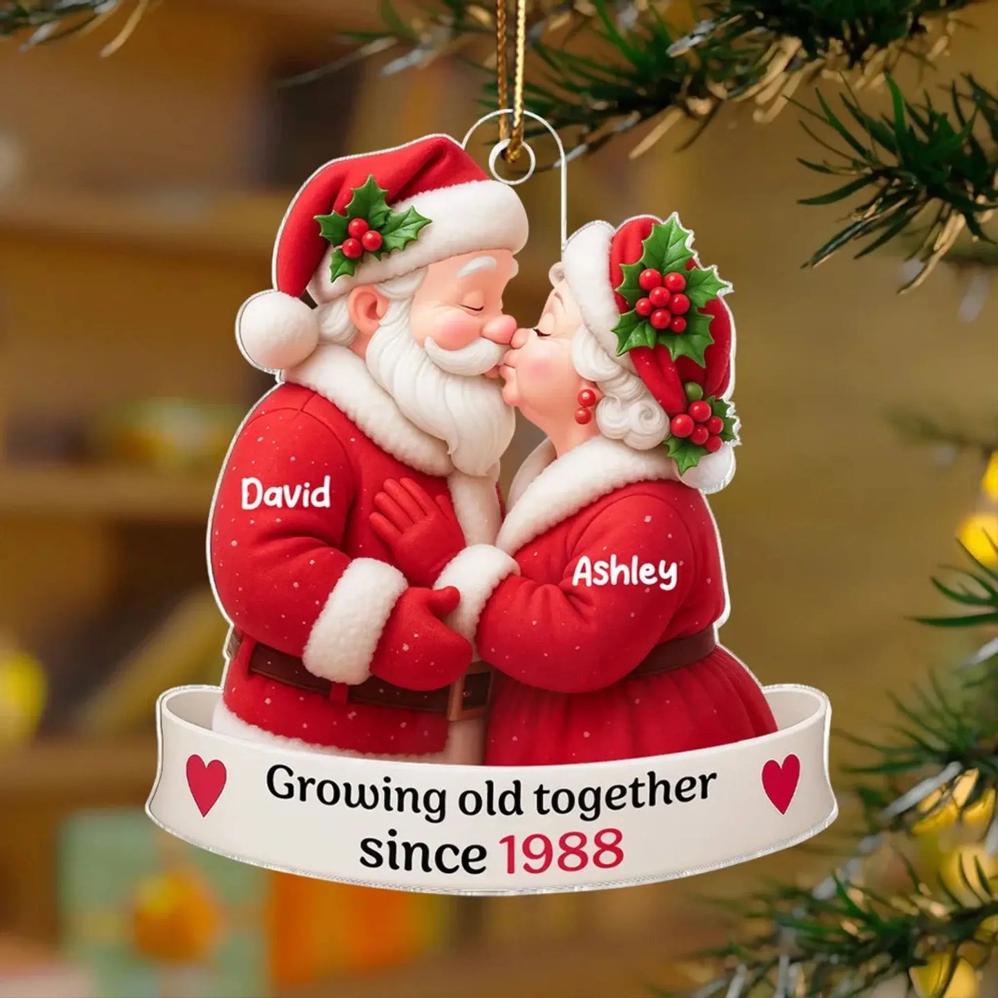 Santa Couple Growing Old Together – Personalized Acrylic Ornament – Romantic Anniversary & Christmas Gift for Him, Her or Couples Ezcustomize