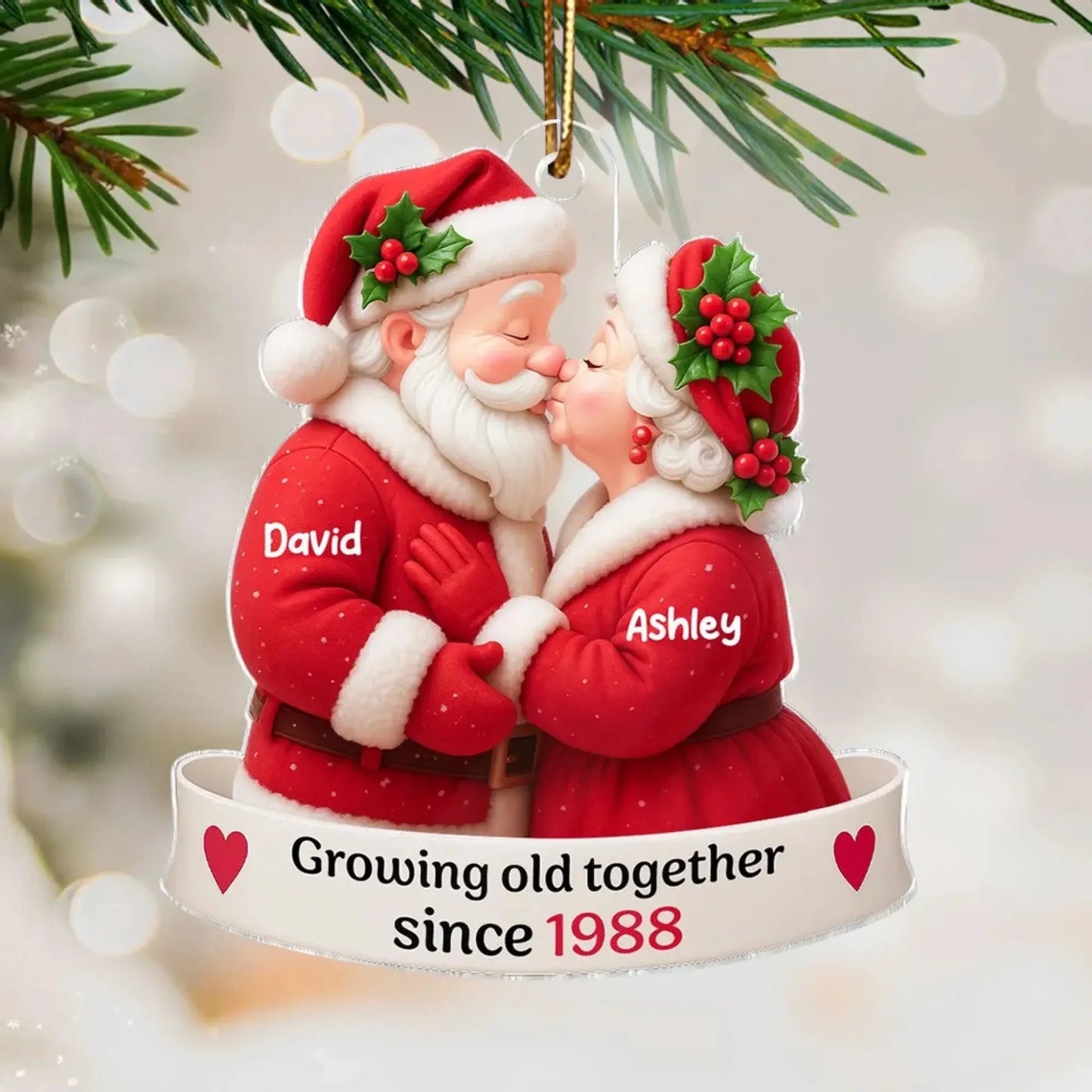 Santa Couple Growing Old Together – Personalized Acrylic Ornament – Romantic Anniversary & Christmas Gift for Him, Her or Couples Ezcustomize