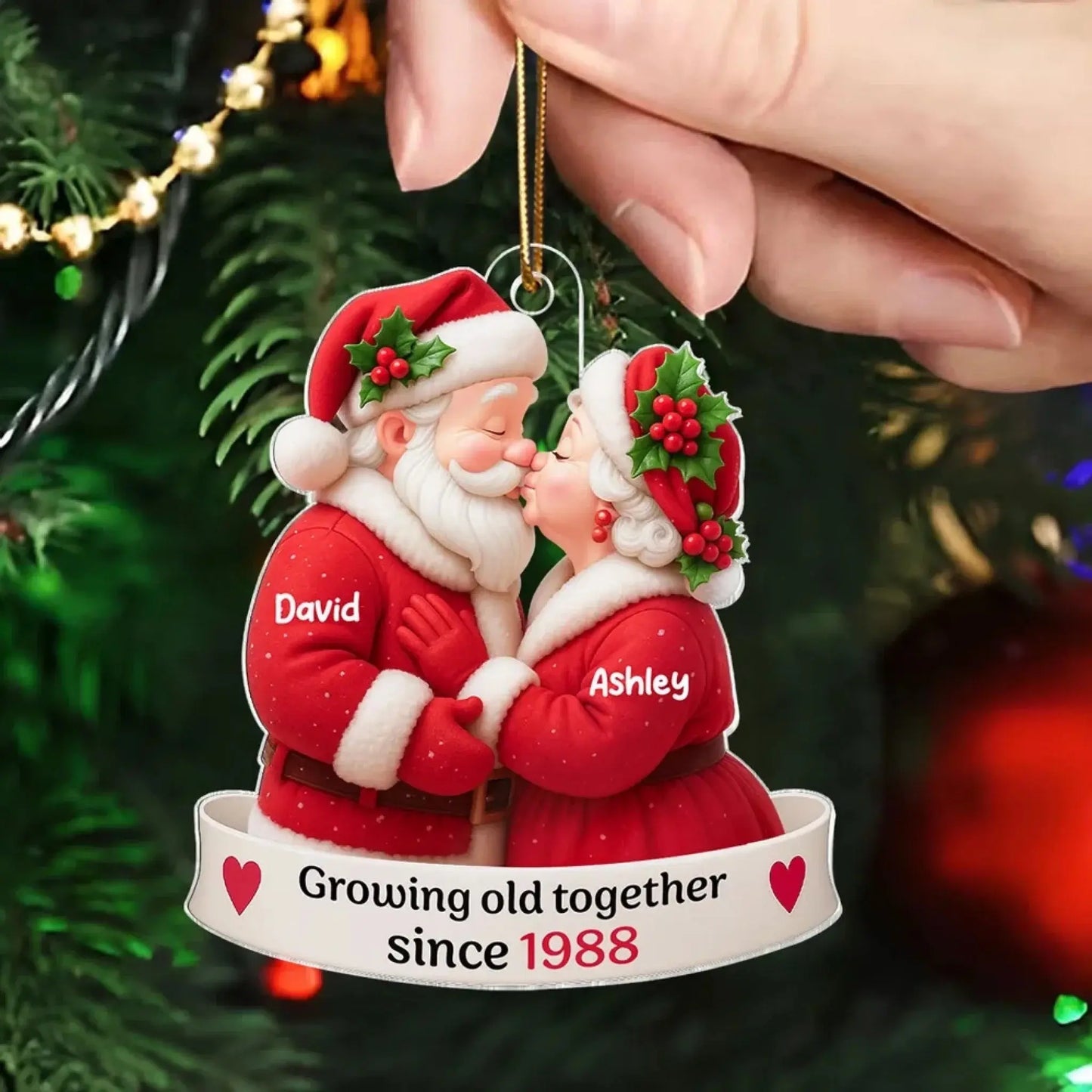 Santa Couple Growing Old Together – Personalized Acrylic Ornament – Romantic Anniversary & Christmas Gift for Him, Her or Couples Ezcustomize