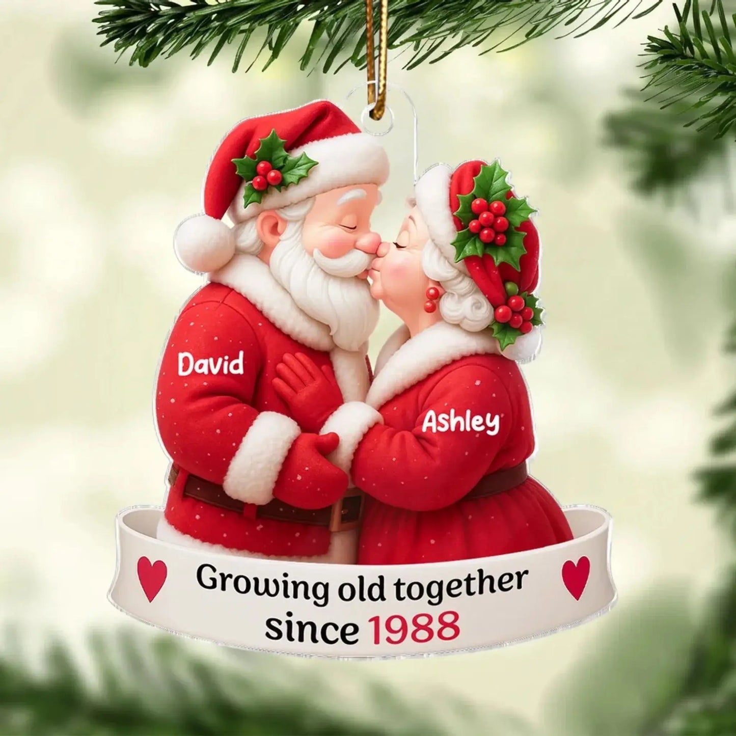 Santa Couple Growing Old Together – Personalized Acrylic Ornament – Romantic Anniversary & Christmas Gift for Him, Her or Couples Ezcustomize