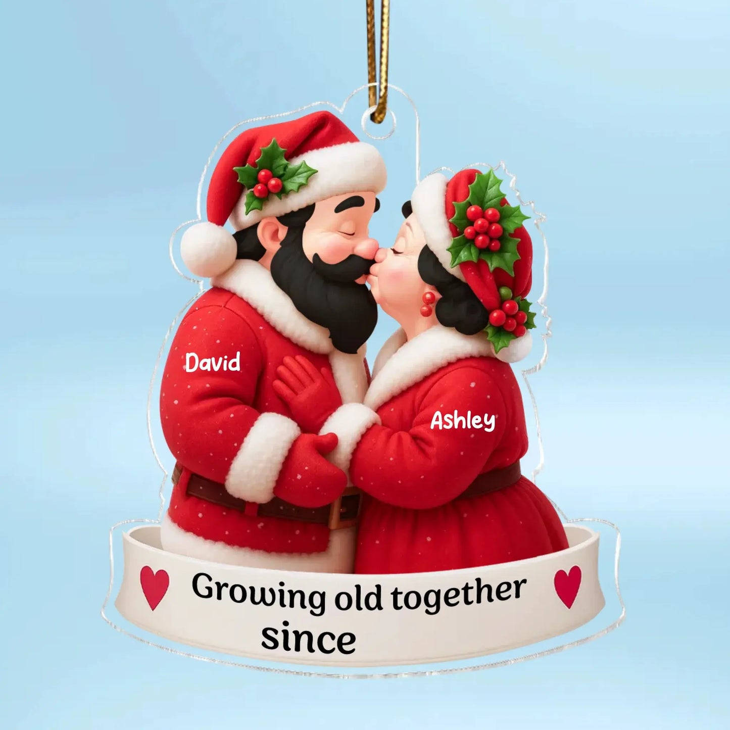 Santa Couple Growing Old Together – Personalized Acrylic Ornament – Romantic Anniversary & Christmas Gift for Him, Her or Couples Ezcustomize
