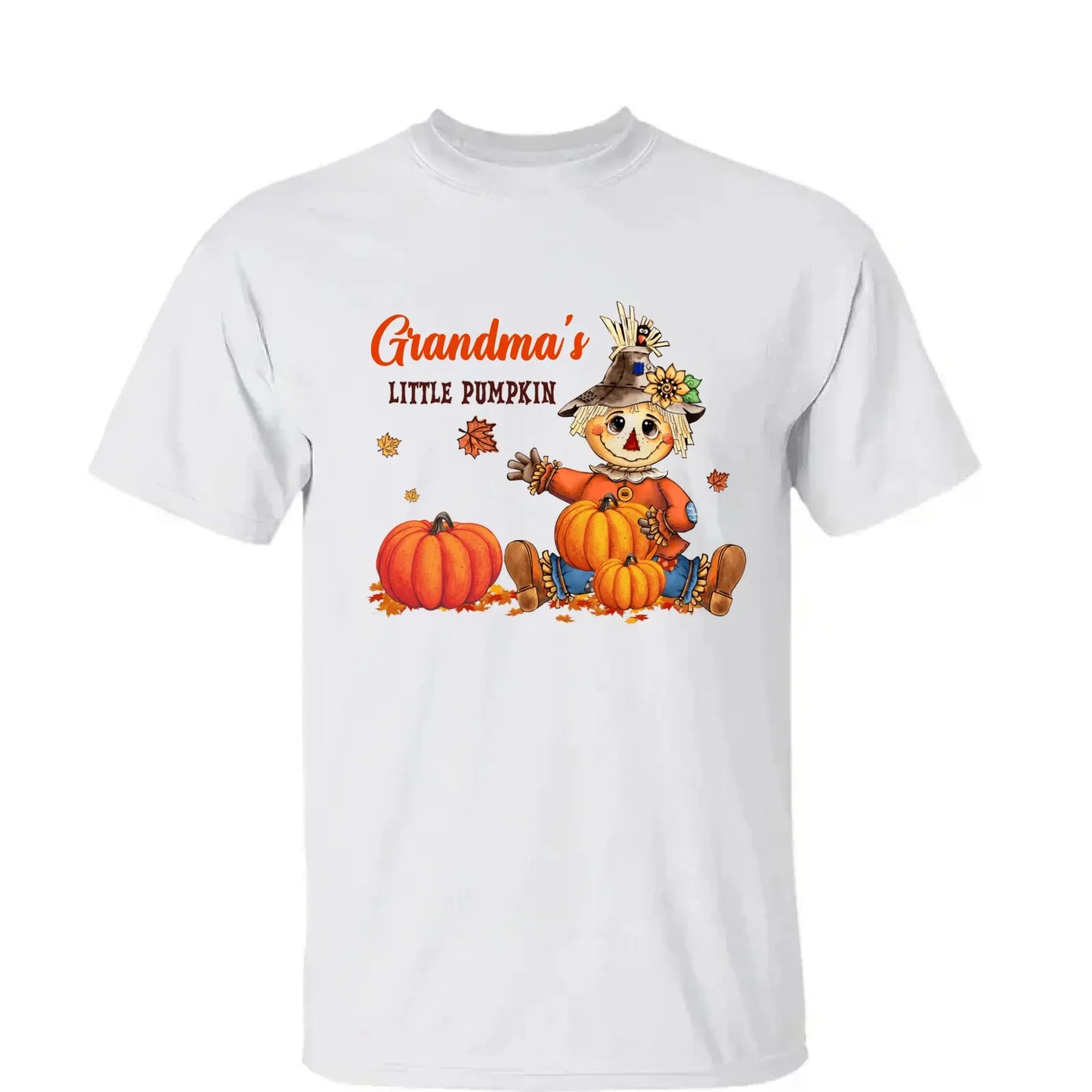 Scarecrow Grandma Pumpkin Shirt – Personalized Fall T-Shirt with Grandkids' Names – Autumn Gift for Nana, Mimi, Mom, Wife Ezcustomize