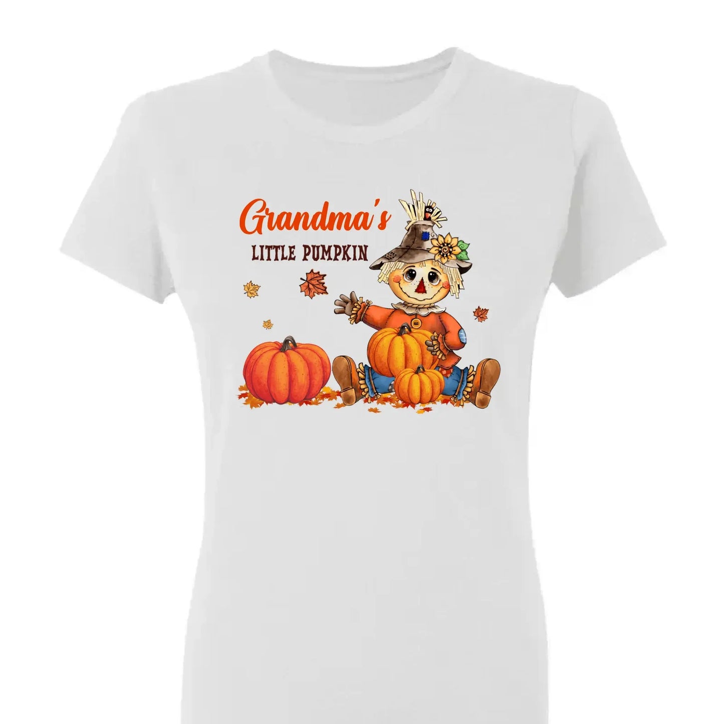 Scarecrow Grandma Pumpkin Shirt – Personalized Fall T-Shirt with Grandkids' Names – Autumn Gift for Nana, Mimi, Mom, Wife Ezcustomize
