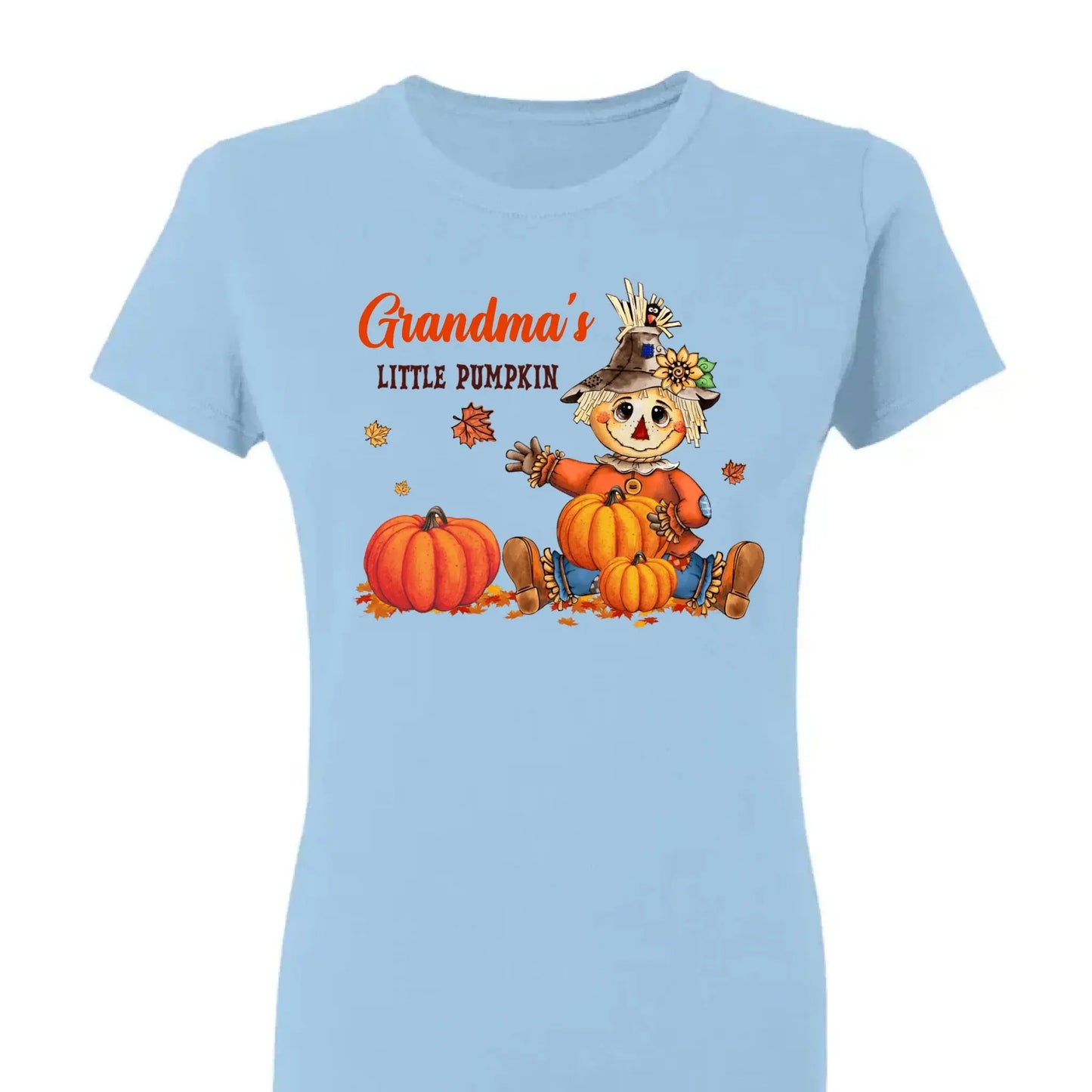 Scarecrow Grandma Pumpkin Shirt – Personalized Fall T-Shirt with Grandkids' Names – Autumn Gift for Nana, Mimi, Mom, Wife Ezcustomize
