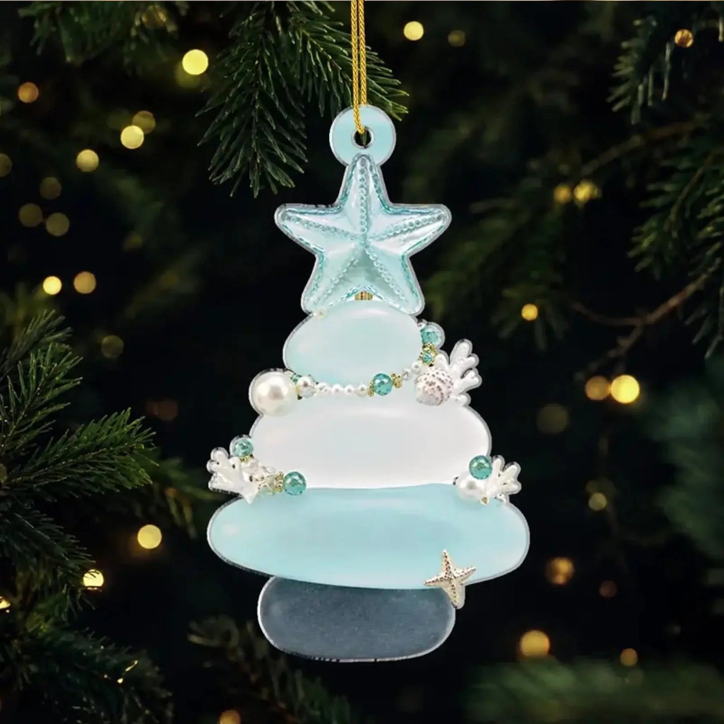 Sea Glass Tree with Custom Names 3D Printing Effect - Personalized Acrylic Ornament - Gift for Family, Mom, Grandma, Nana, Papa, Grandparents, Friends