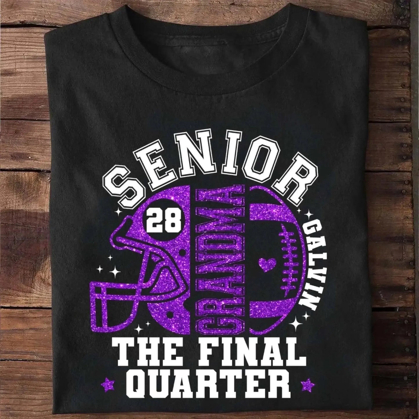 Senior Mom The Final Quarter – Personalized Custom Football T-Shirt – Unique Gift for Football Grandma, Grandpa, or Proud Parent Ezcustomize