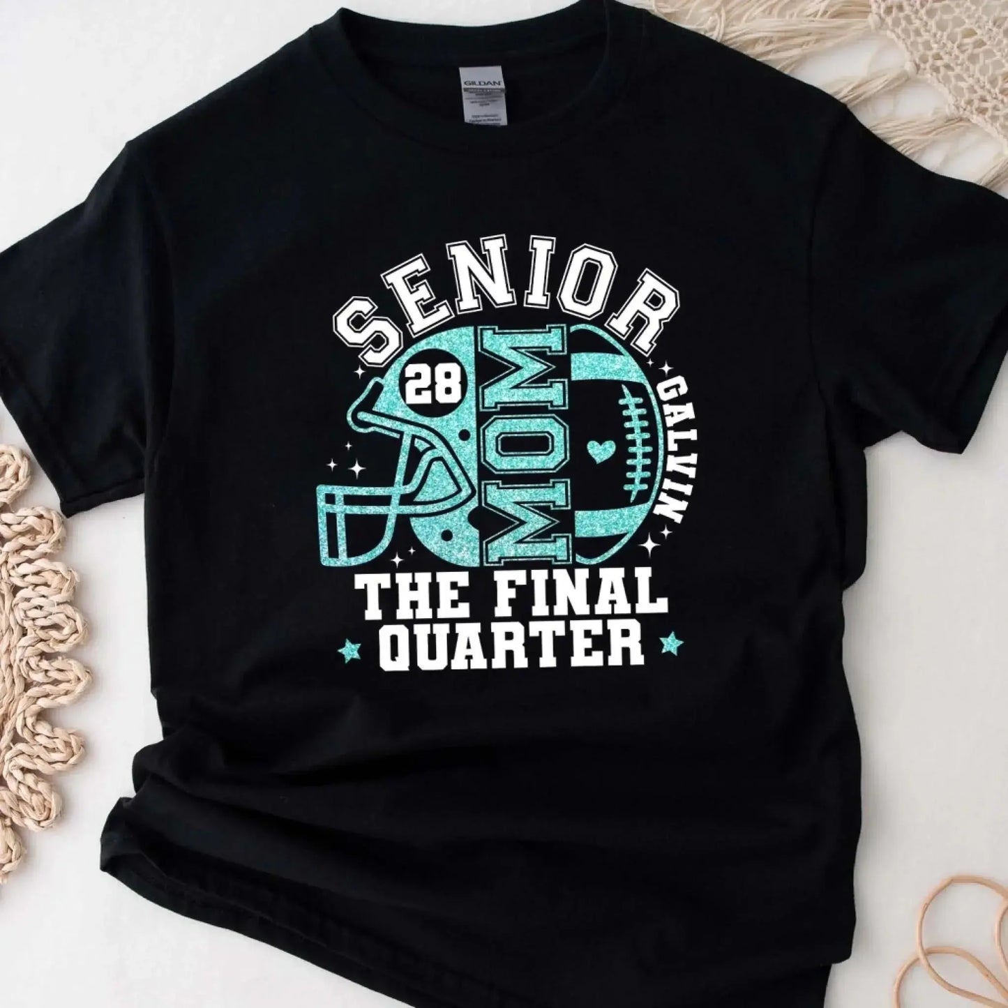 Senior Mom The Final Quarter – Personalized Custom Football T-Shirt – Unique Gift for Football Grandma, Grandpa, or Proud Parent Ezcustomize