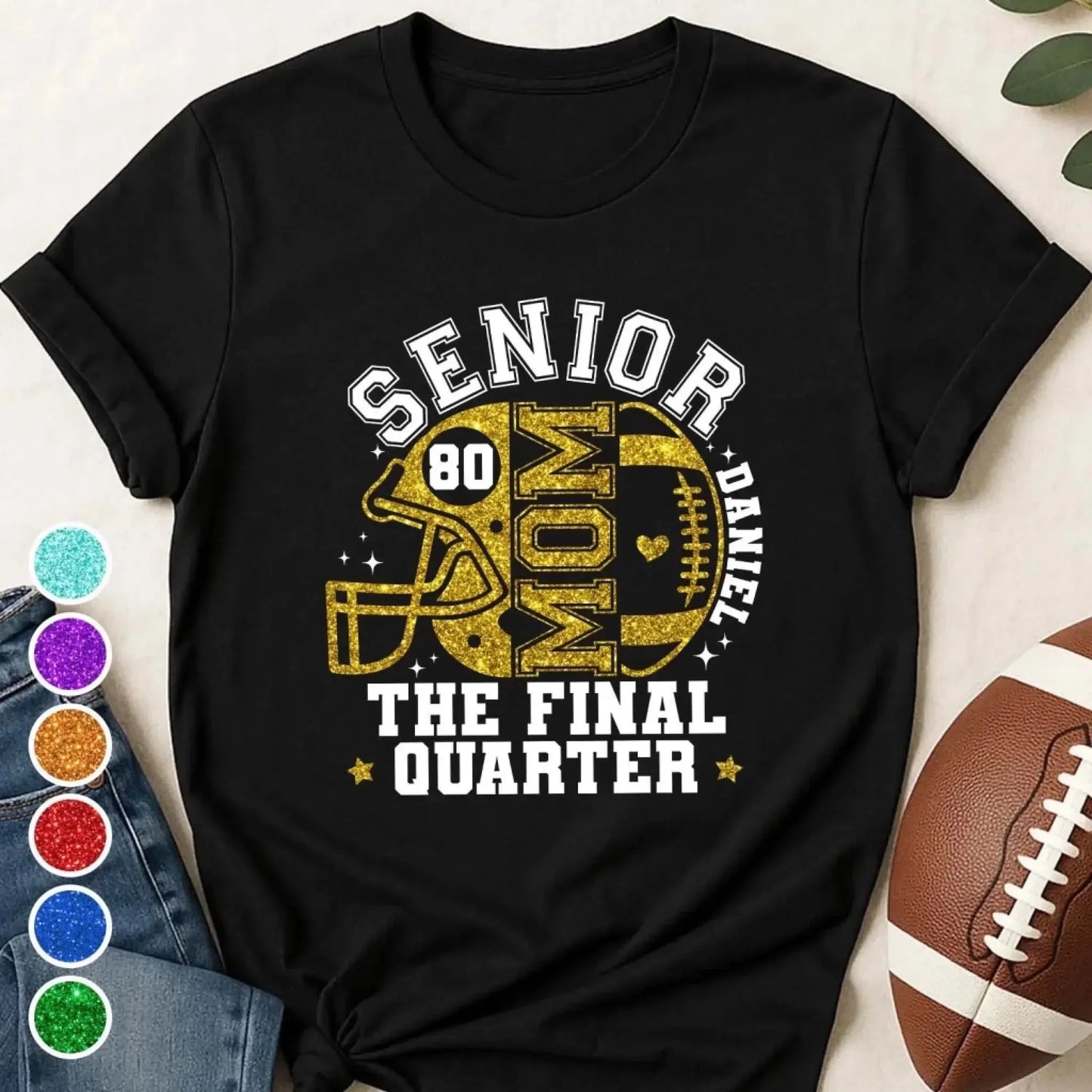 Senior Mom The Final Quarter – Personalized Custom Football T-Shirt – Unique Gift for Football Grandma, Grandpa, or Proud Parent Ezcustomize