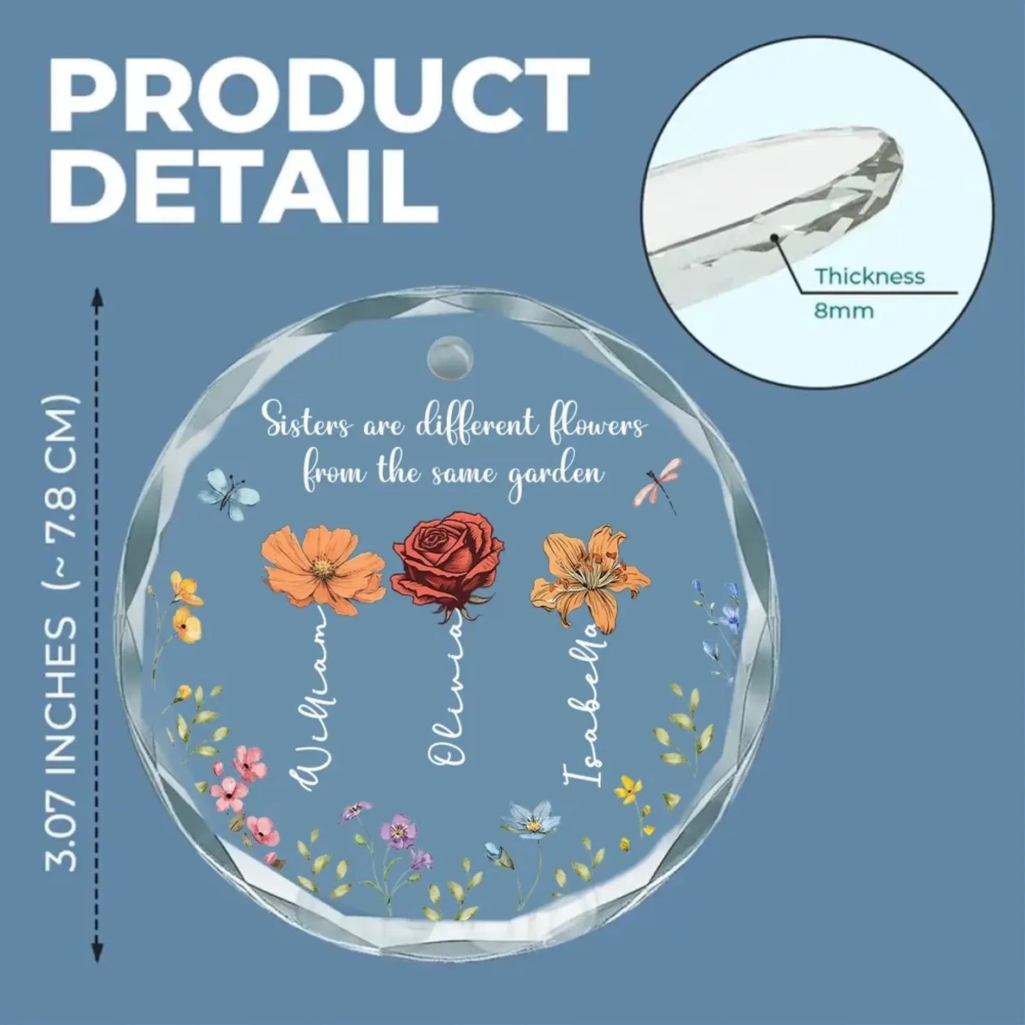 Sisters Are Different Flowers From The Same Garden - Personalized Custom Glass Ornament Ezcustomize